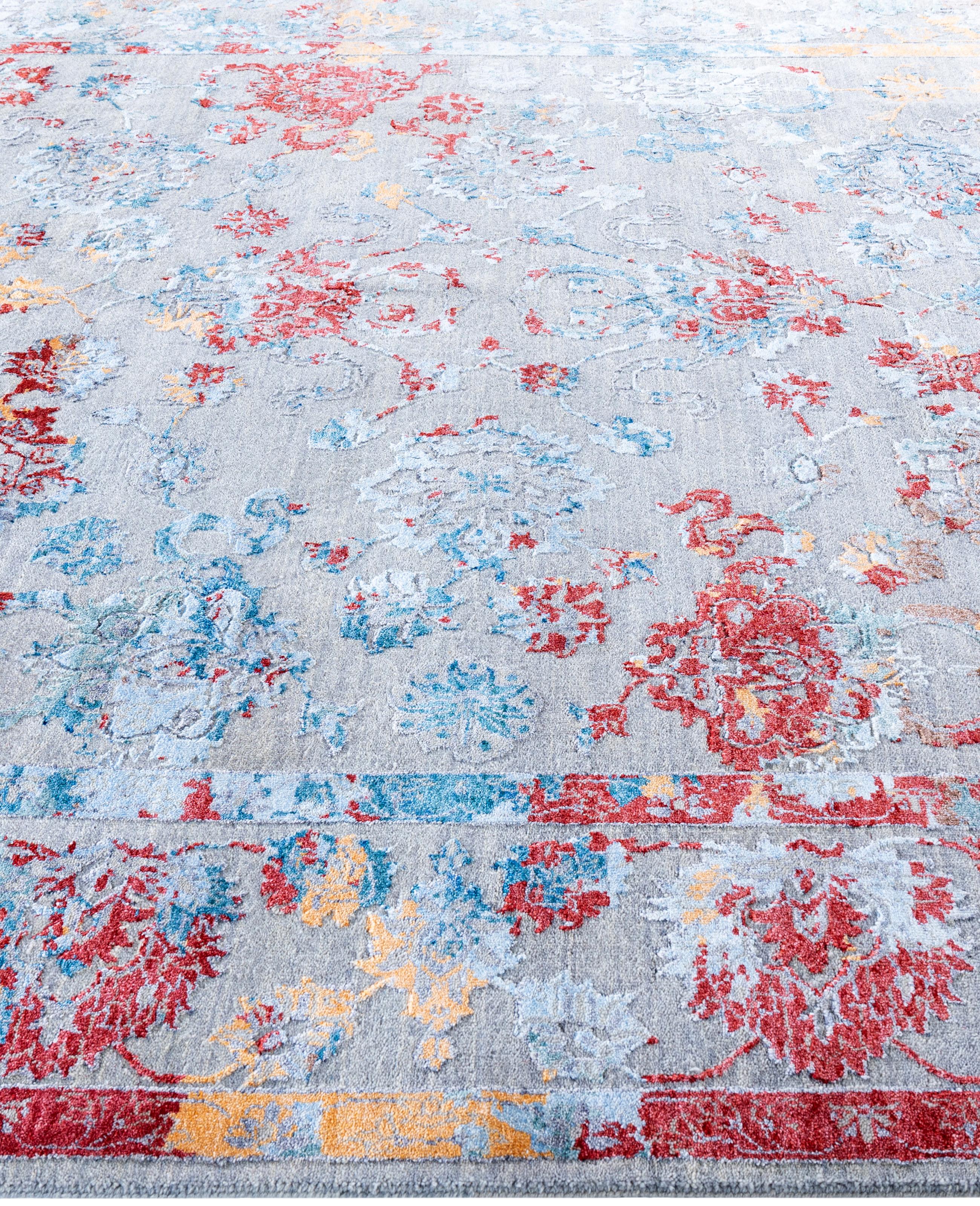 Annodato a mano Traditional Abstract Wool, Silk Hand Knotted Gray Area Rugs 8' 1