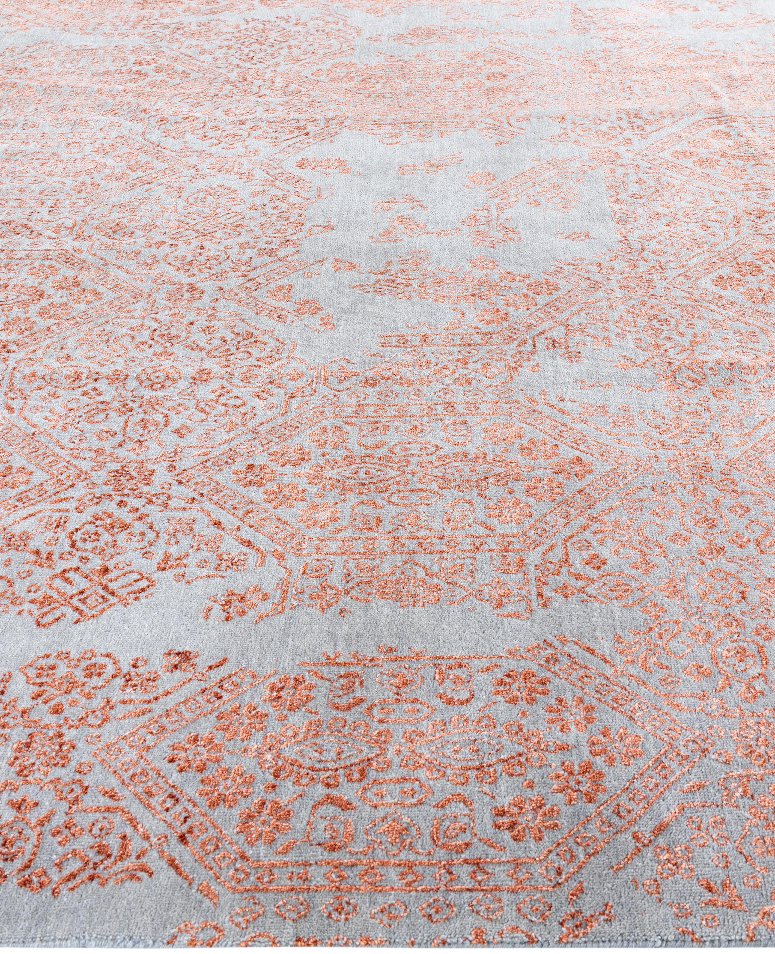 Annodato a mano Traditional Abstract Wool, Silk Hand Knotted Gray Area Rugs 8' 1