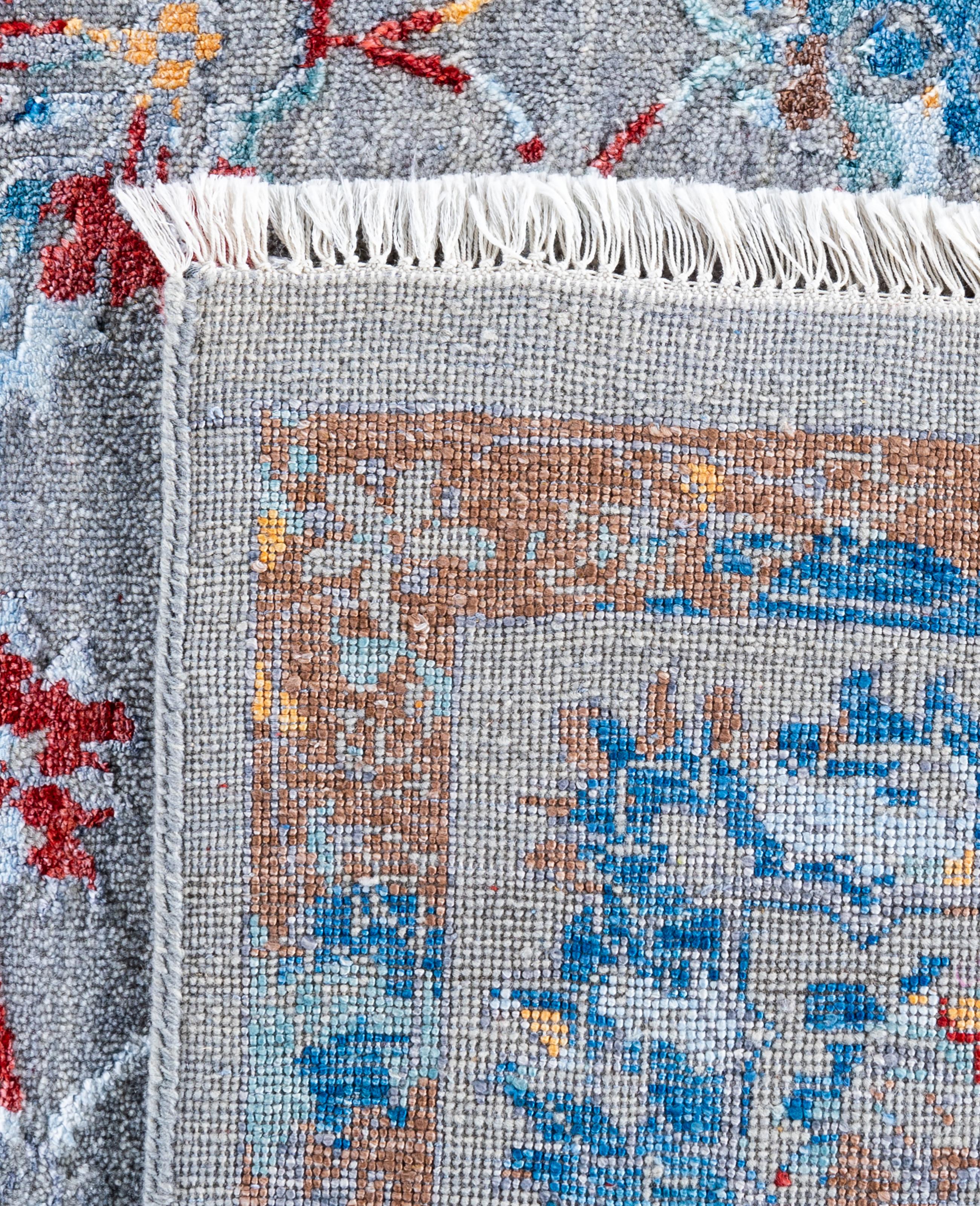 Traditional Abstract Wool, Silk Hand Knotted Gray Area Rugs 8' 1