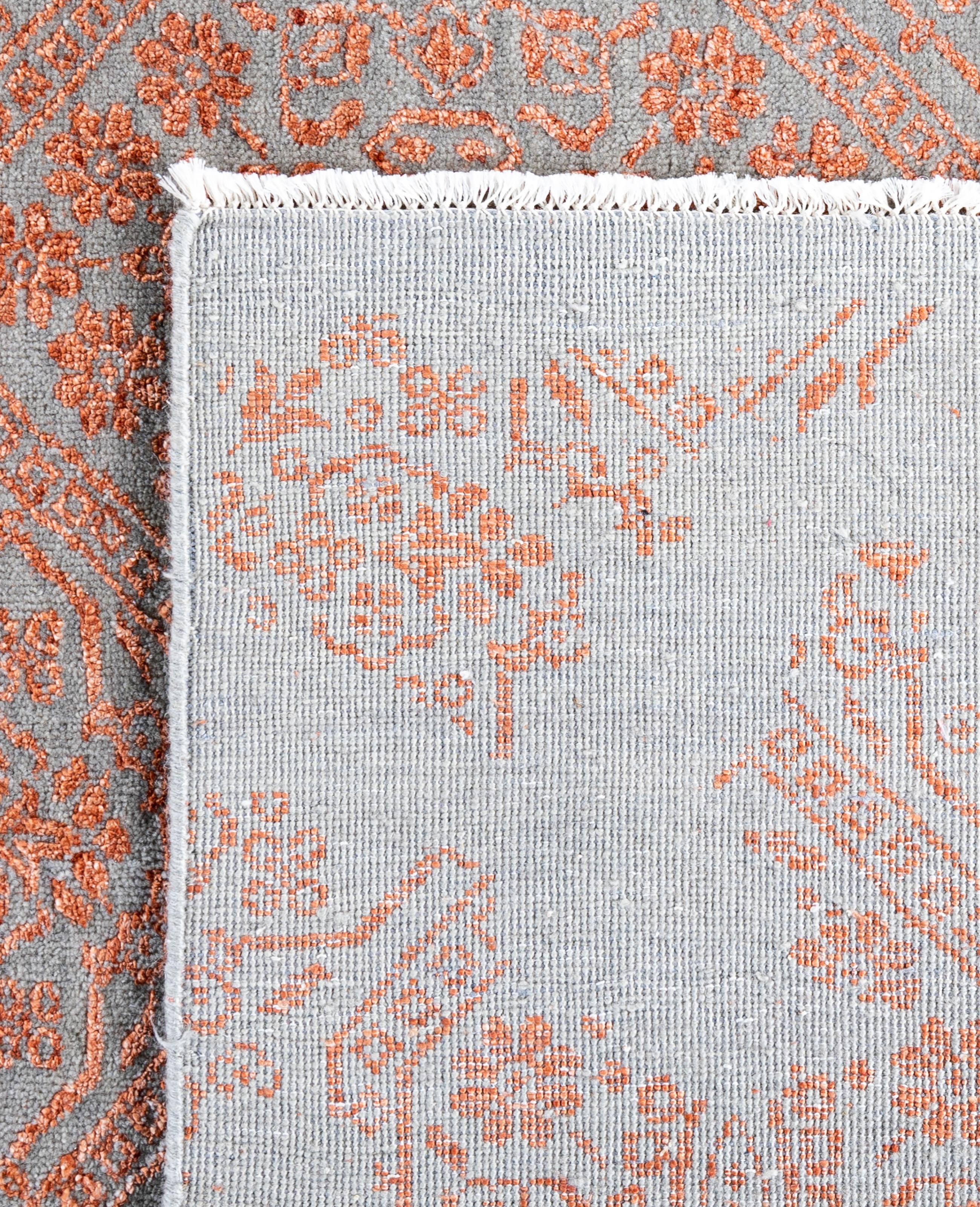 Traditional Abstract Wool, Silk Hand Knotted Gray Area Rugs 8' 1