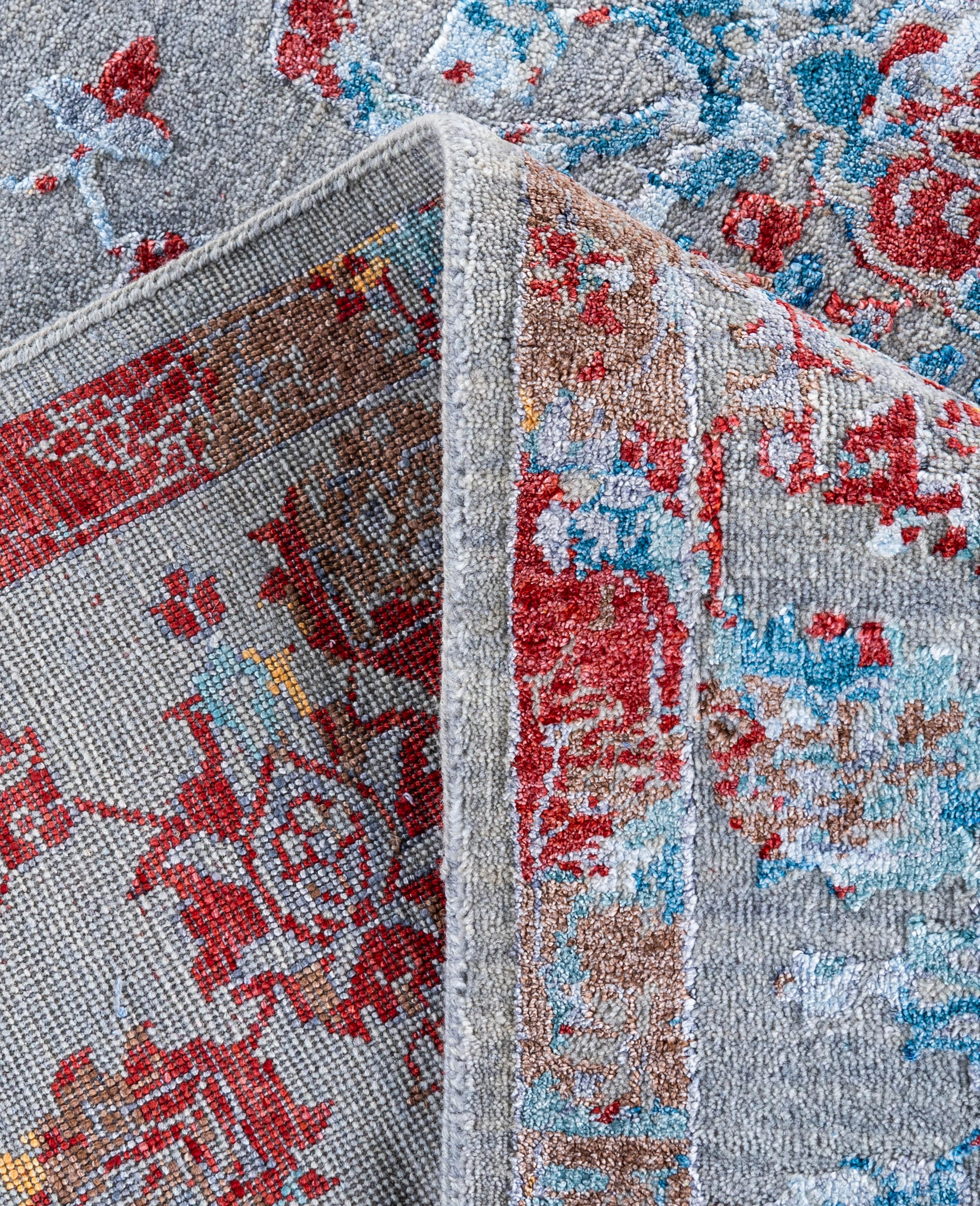 XXI secolo e contemporaneo Traditional Abstract Wool, Silk Hand Knotted Gray Area Rugs 8' 1