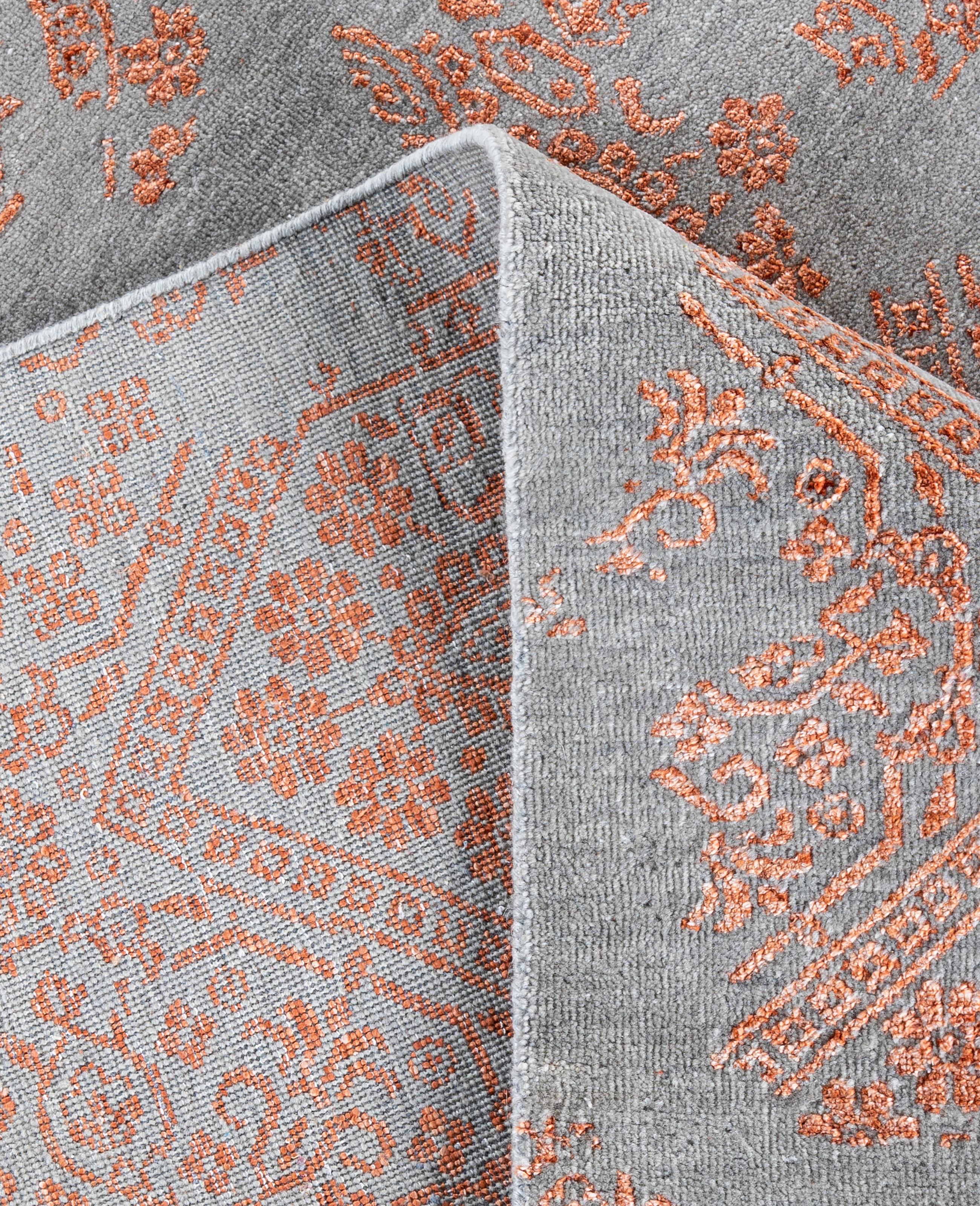 XXI secolo e contemporaneo Traditional Abstract Wool, Silk Hand Knotted Gray Area Rugs 8' 1
