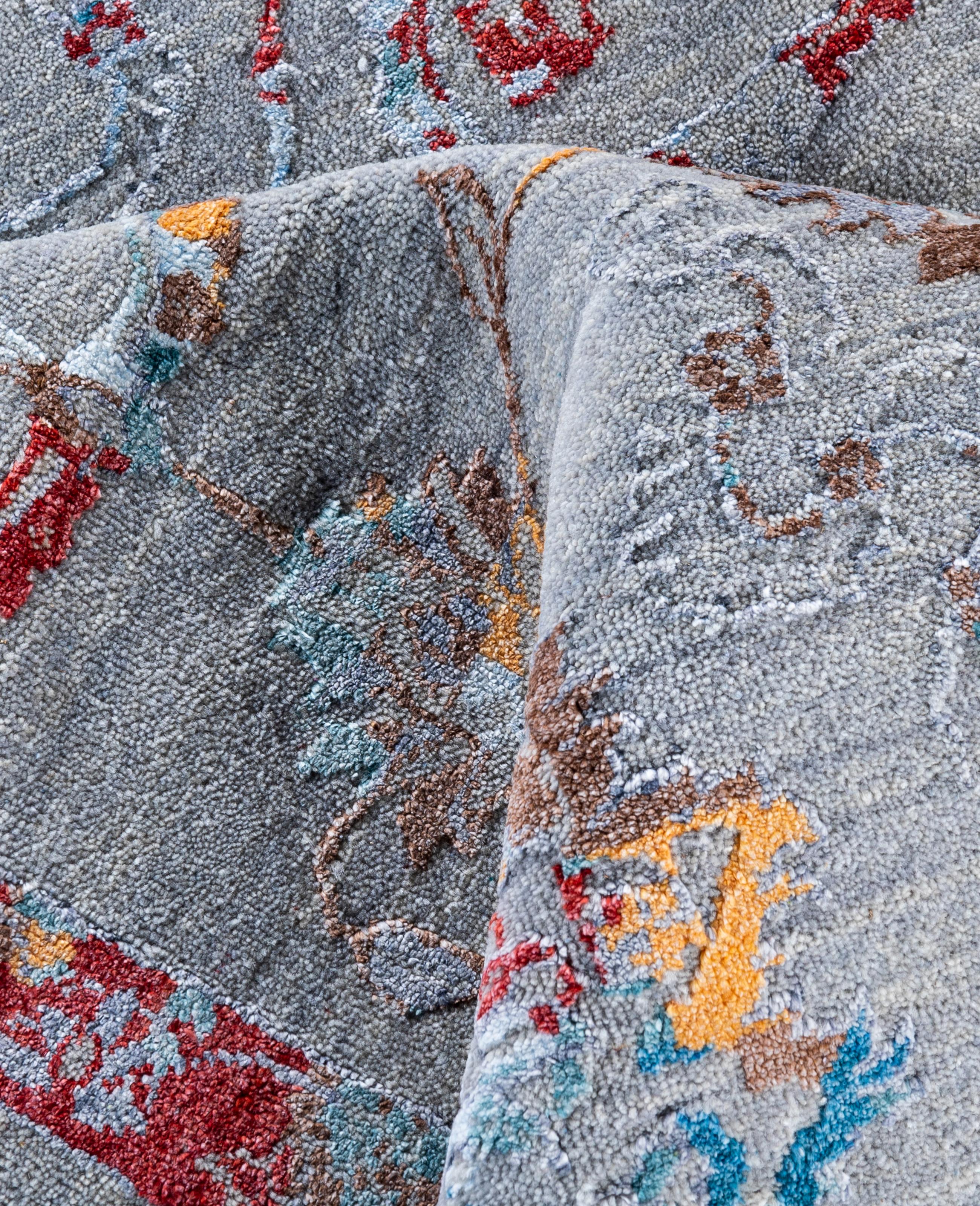 Lana Traditional Abstract Wool, Silk Hand Knotted Gray Area Rugs 8' 1