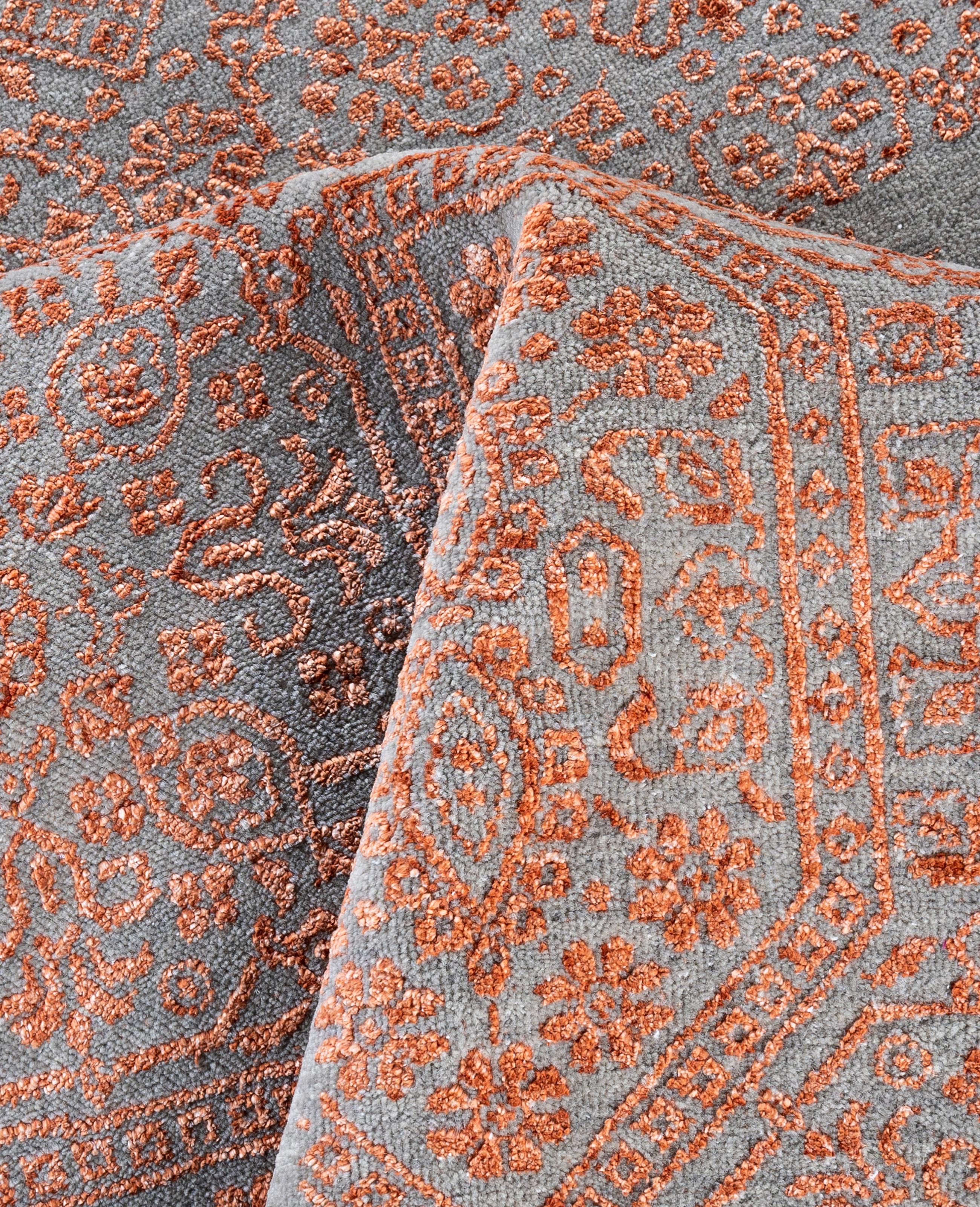Lana Traditional Abstract Wool, Silk Hand Knotted Gray Area Rugs 8' 1