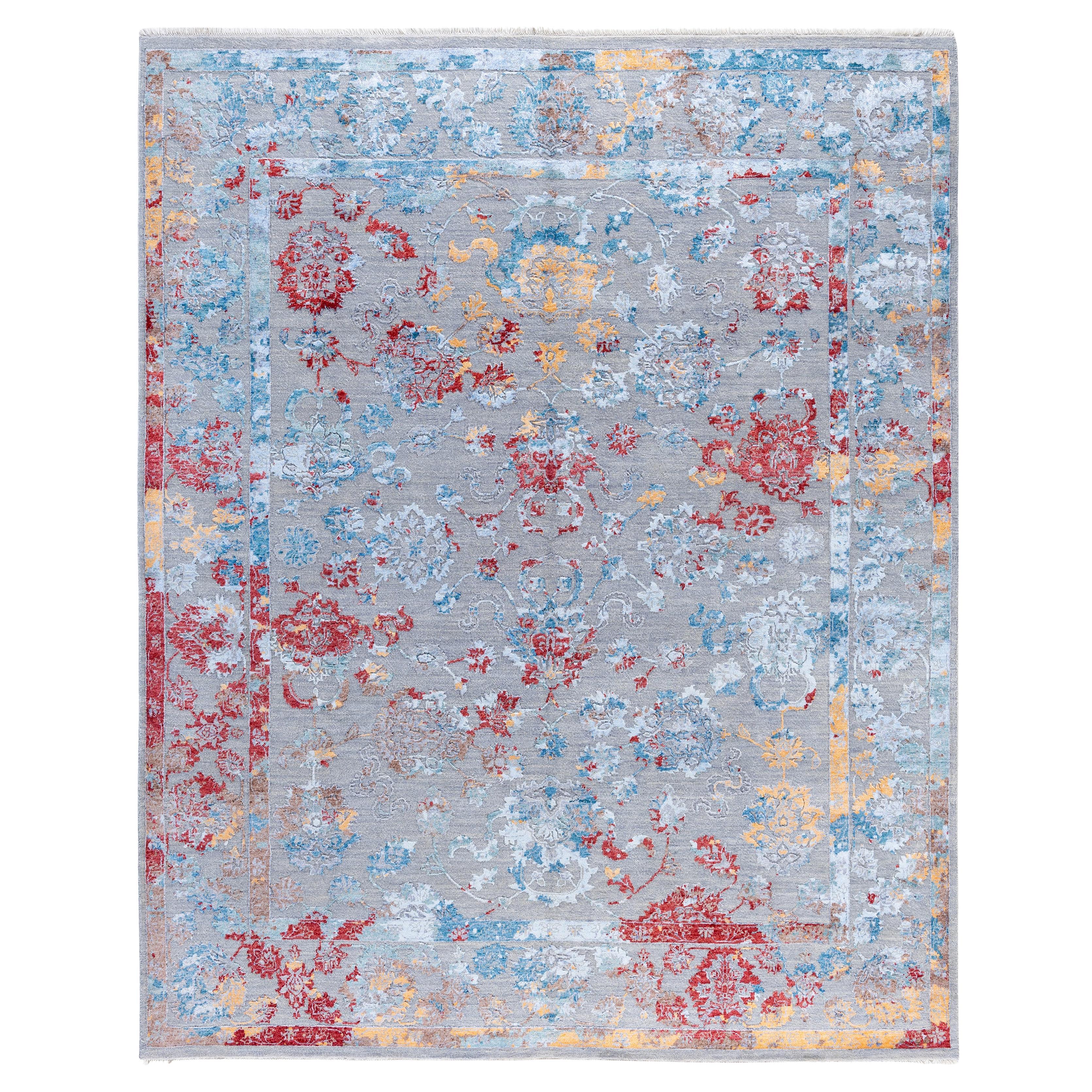 Traditional Abstract Wool, Silk Hand Knotted Gray Area Rug 8' 1" x 10' 0"