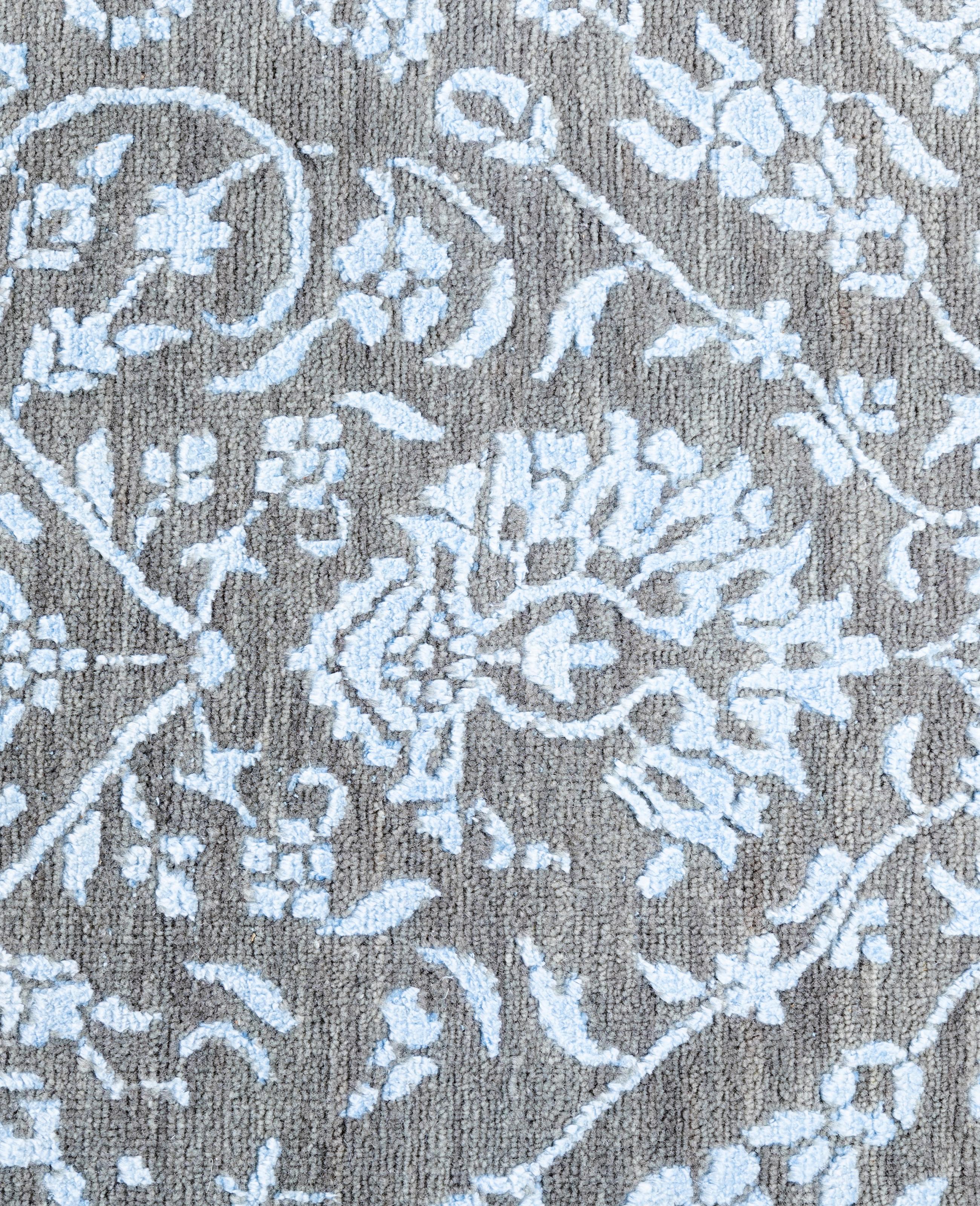 Indiano Traditional Abstract Wool, Silk Hand Knoted Gray Area Rugs 8' 1