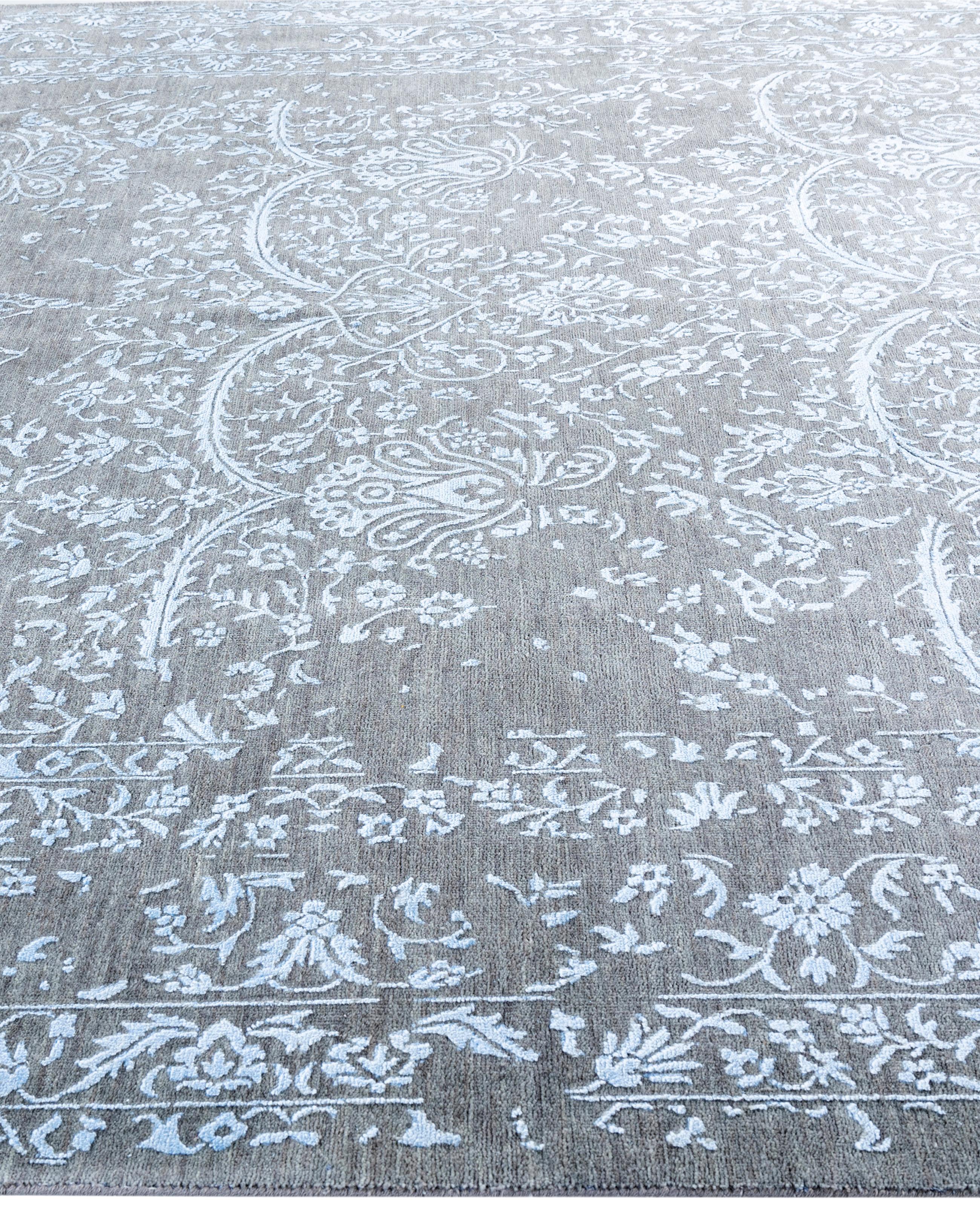 Annodato a mano Traditional Abstract Wool, Silk Hand Knoted Gray Area Rugs 8' 1