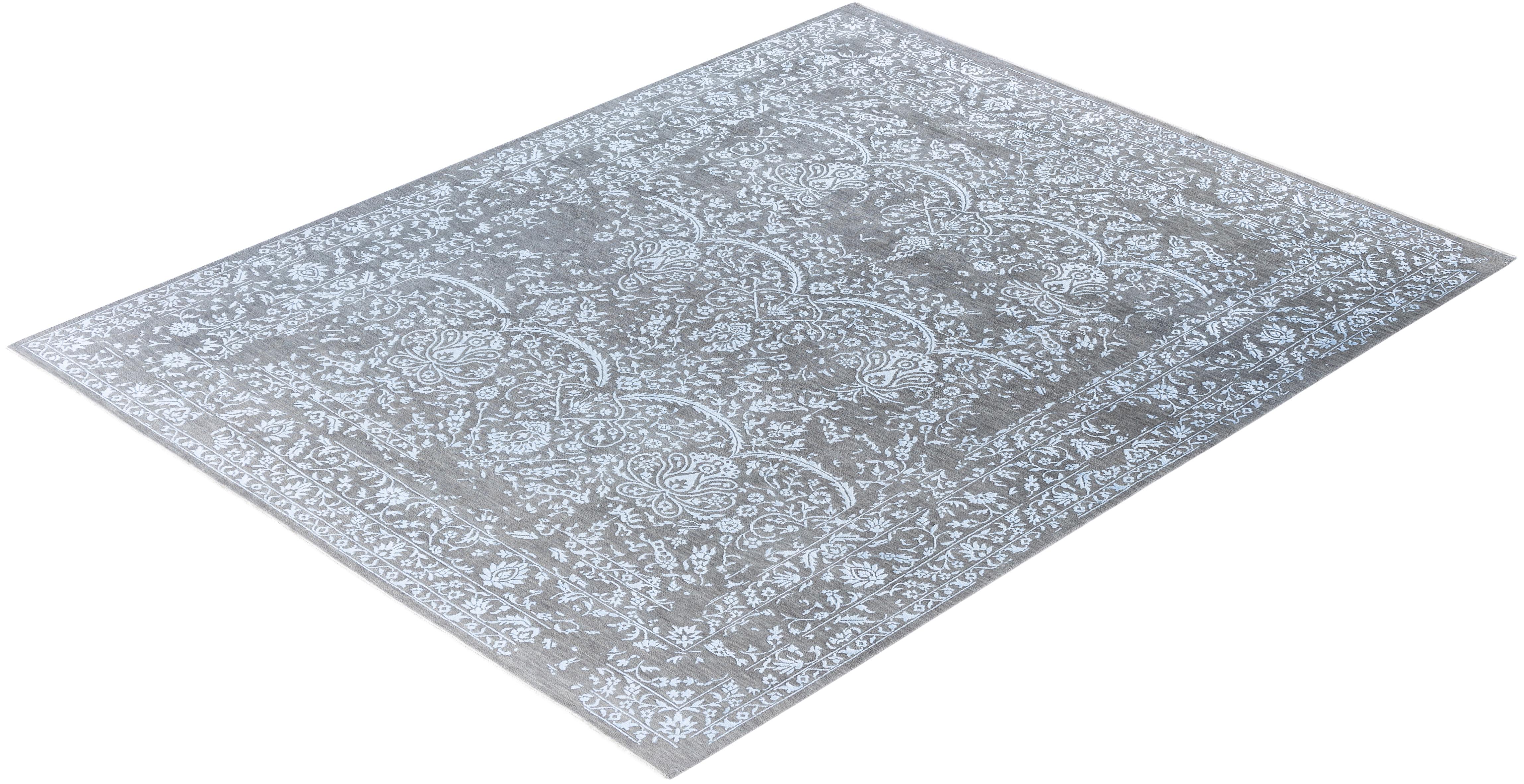 Traditional Abstract Wool, Silk Hand Knoted Gray Area Rugs 8' 1