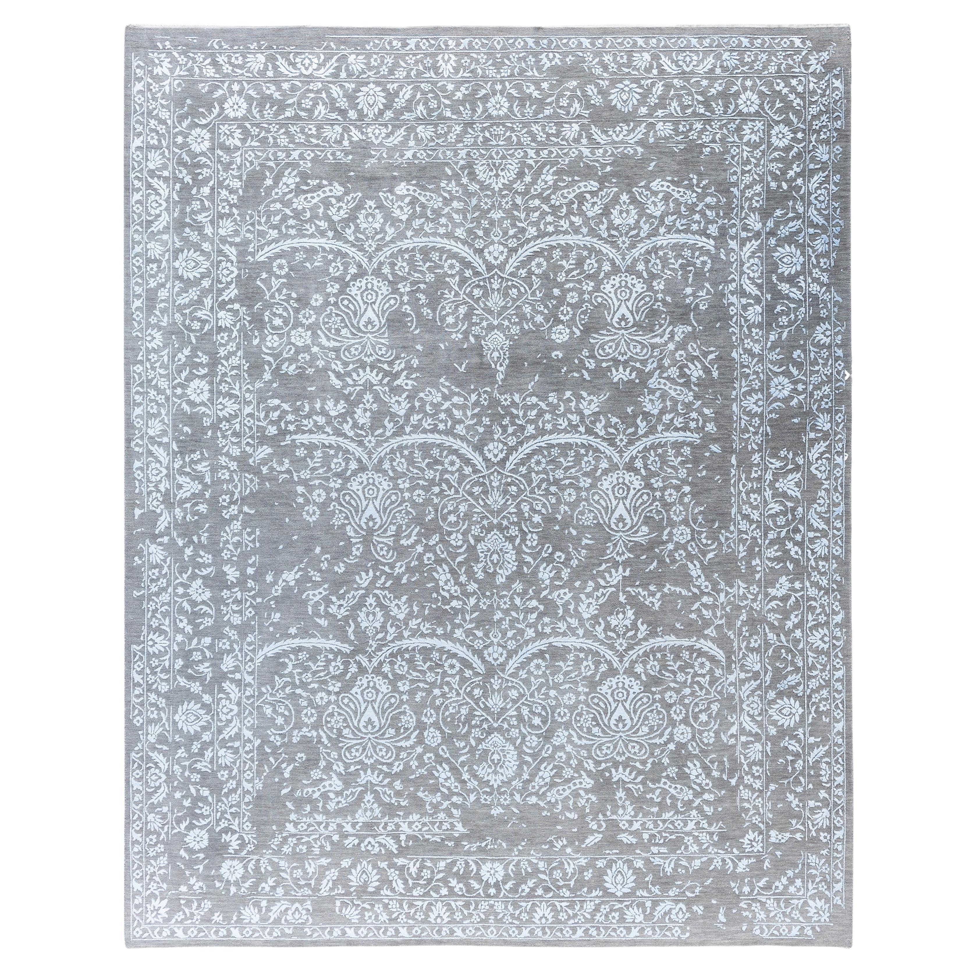 Traditional Abstract Wool, Silk Hand Knoted Gray Area Rugs 8' 1" x 10' 1"