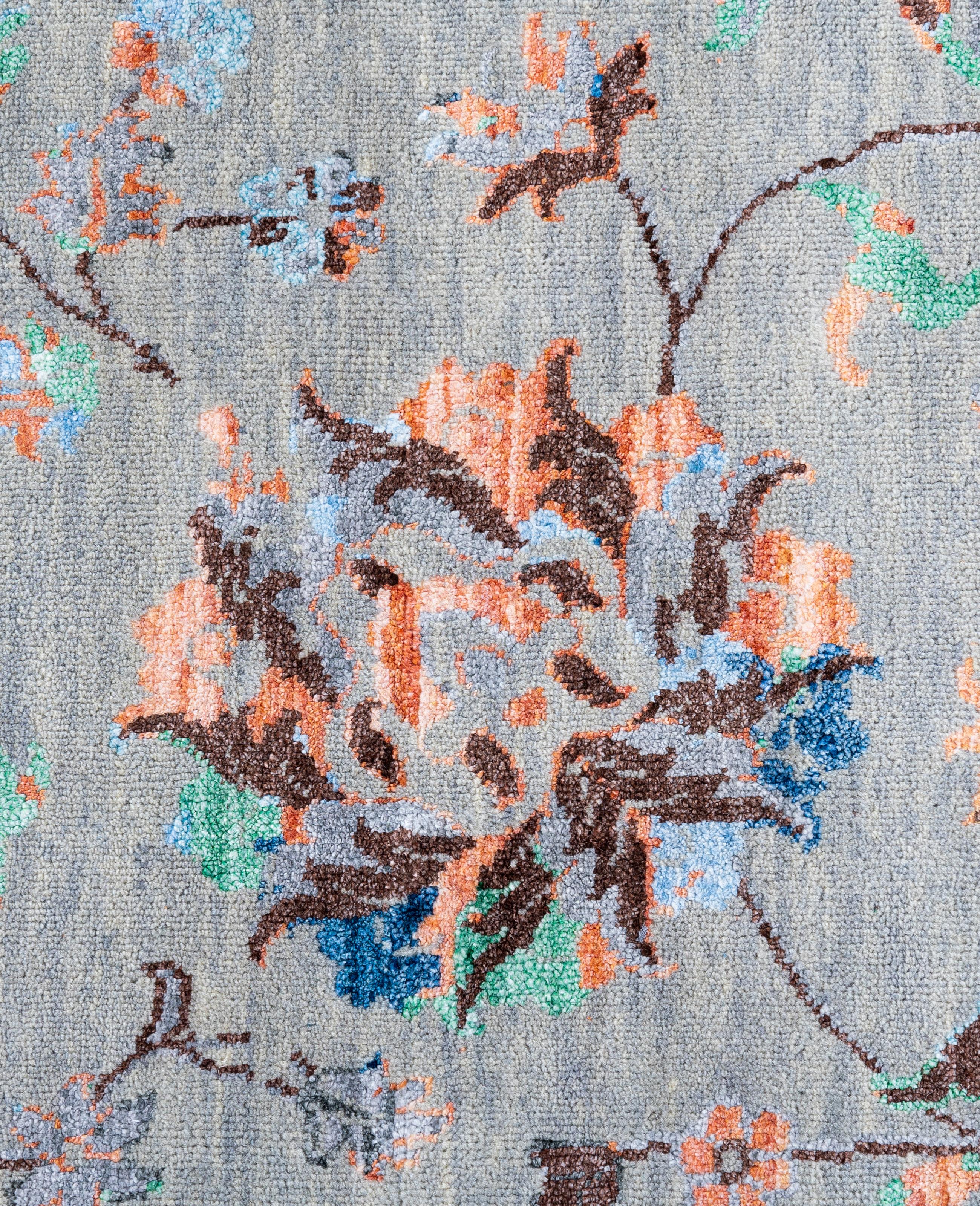 Indiano Traditional Abstract Wool, Silk Hand Knoted Gray Area Rugs 8' 1
