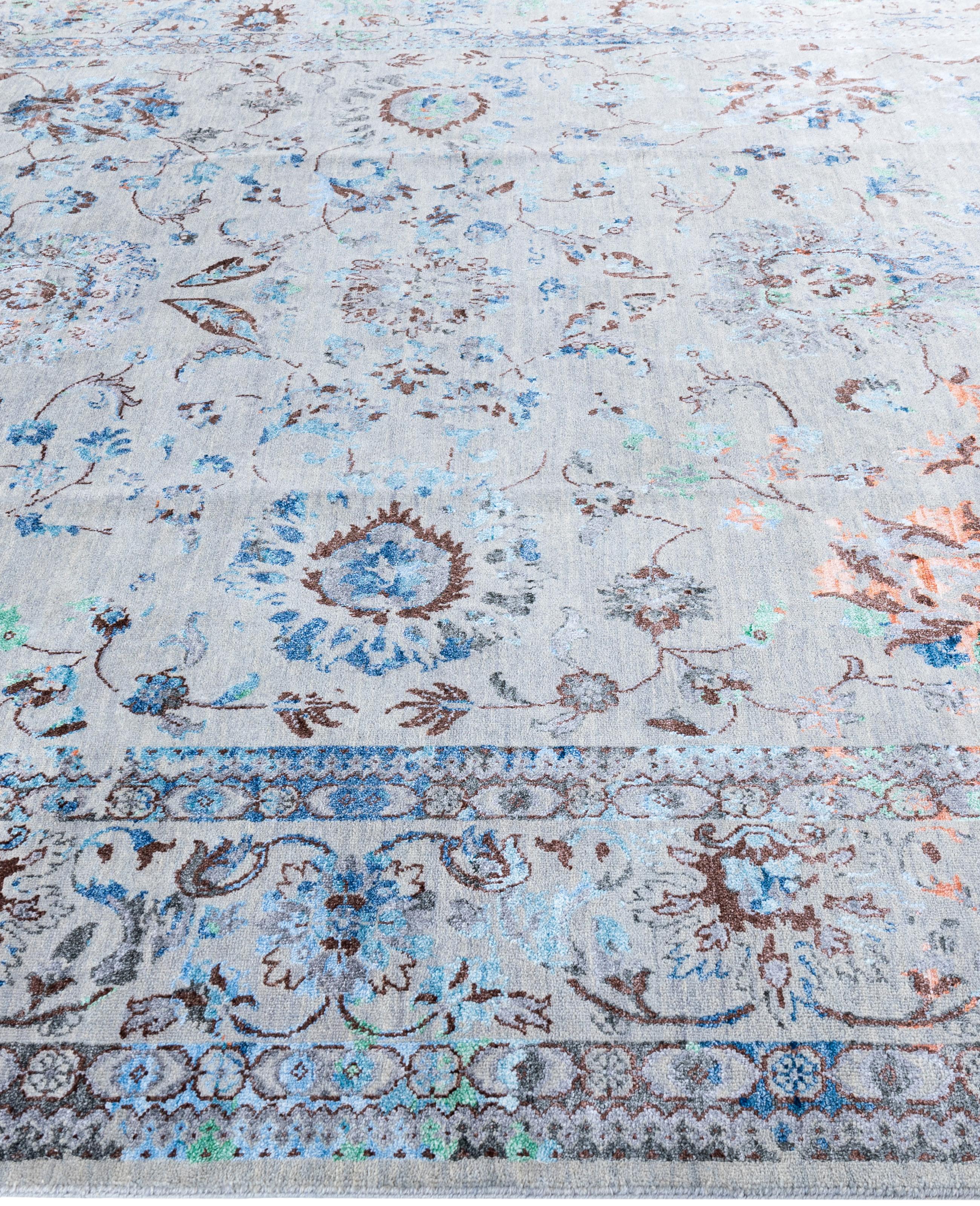 Annodato a mano Traditional Abstract Wool, Silk Hand Knoted Gray Area Rugs 8' 1