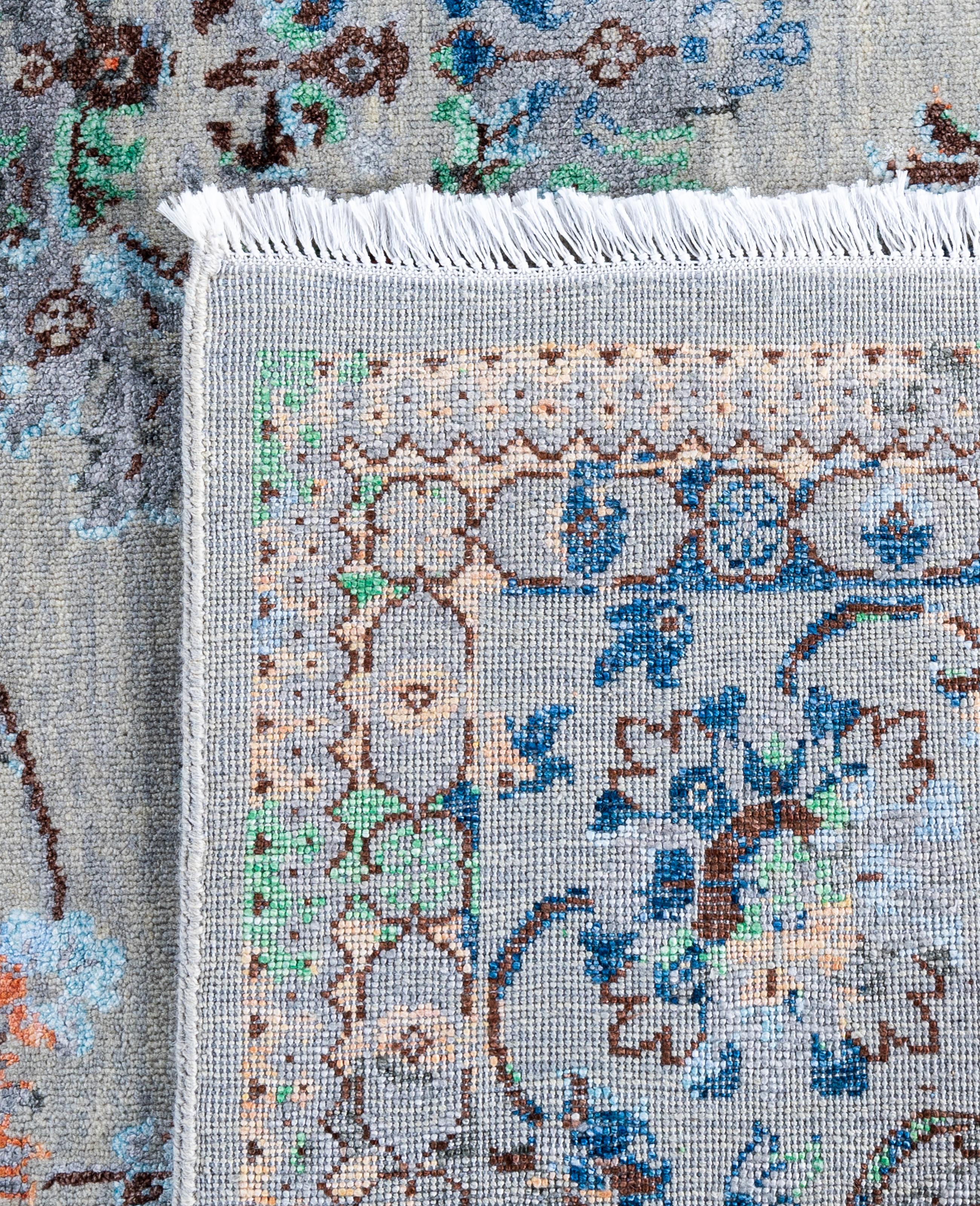 Traditional Abstract Wool, Silk Hand Knoted Gray Area Rugs 8' 1