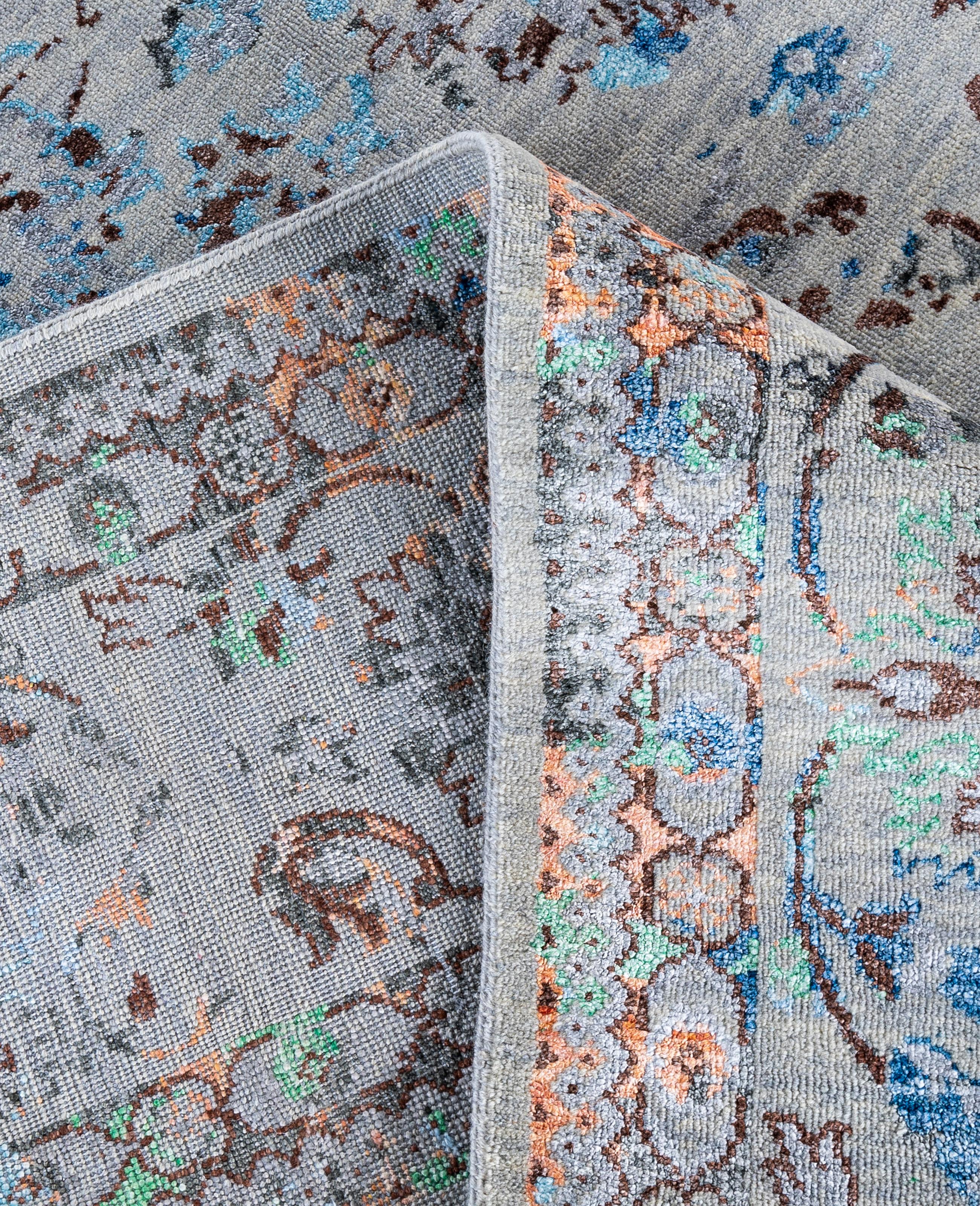 XXI secolo e contemporaneo Traditional Abstract Wool, Silk Hand Knoted Gray Area Rugs 8' 1