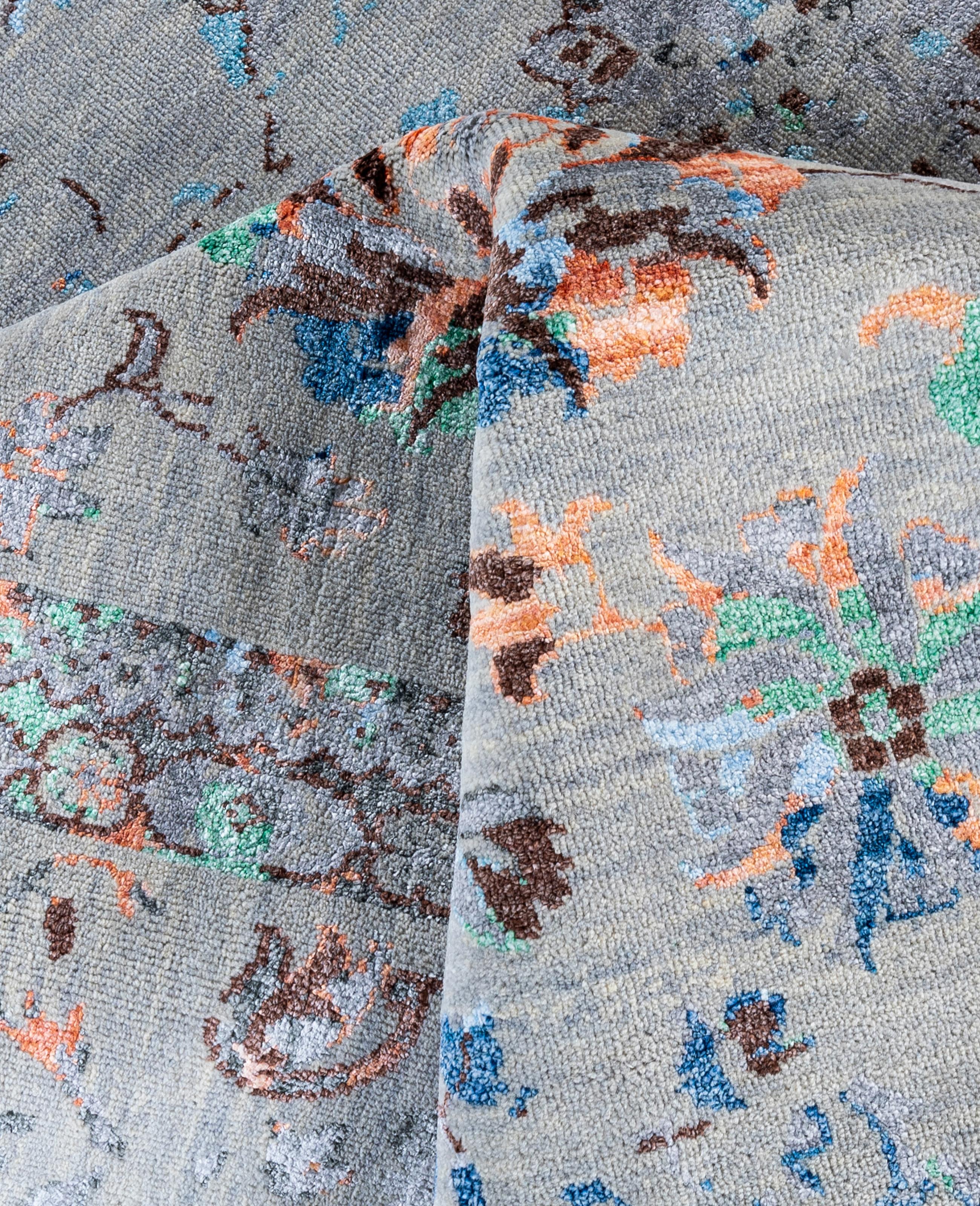 Lana Traditional Abstract Wool, Silk Hand Knoted Gray Area Rugs 8' 1