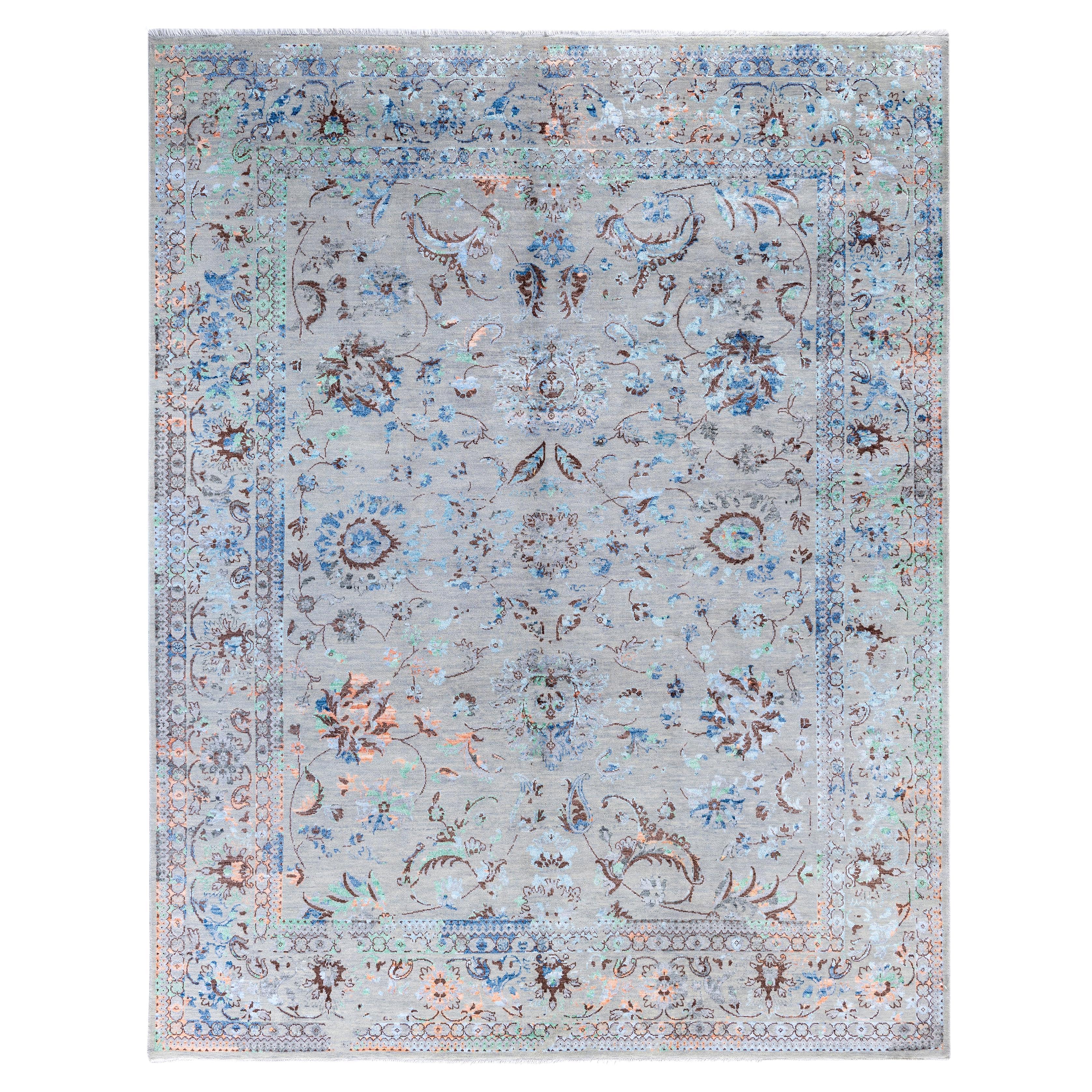 Traditional Abstract Wool, Silk Hand Knoted Gray Area Rugs 8' 1" x 10' 4"