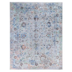 Alfombra Tradicional Abstracta de Lana y Seda Anudada a Mano, Gris 8' 1" x 10' 4