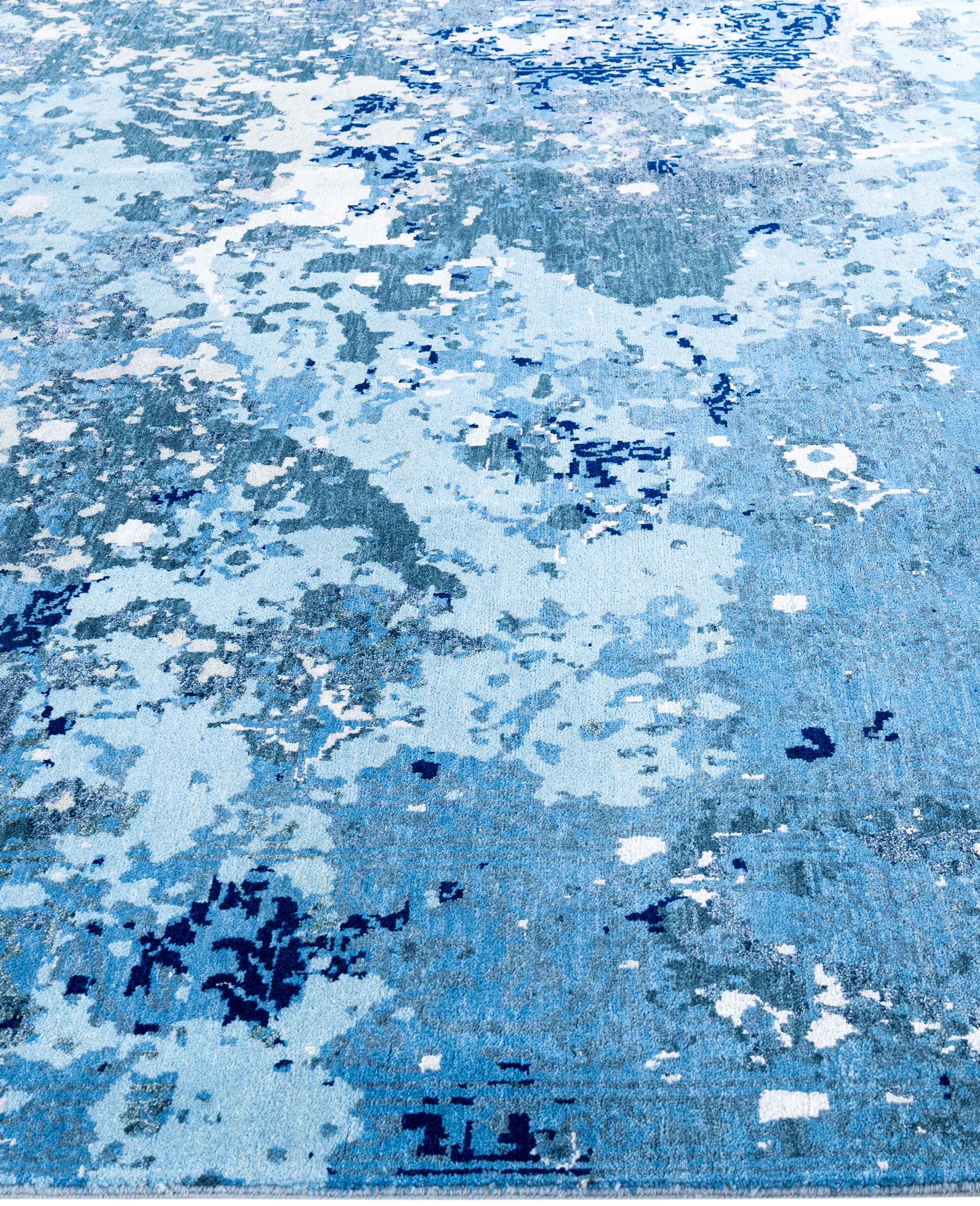 Annodato a mano Traditional Abstract Wool, Silk Hand Knotted Gray Area Rugs 8' 1