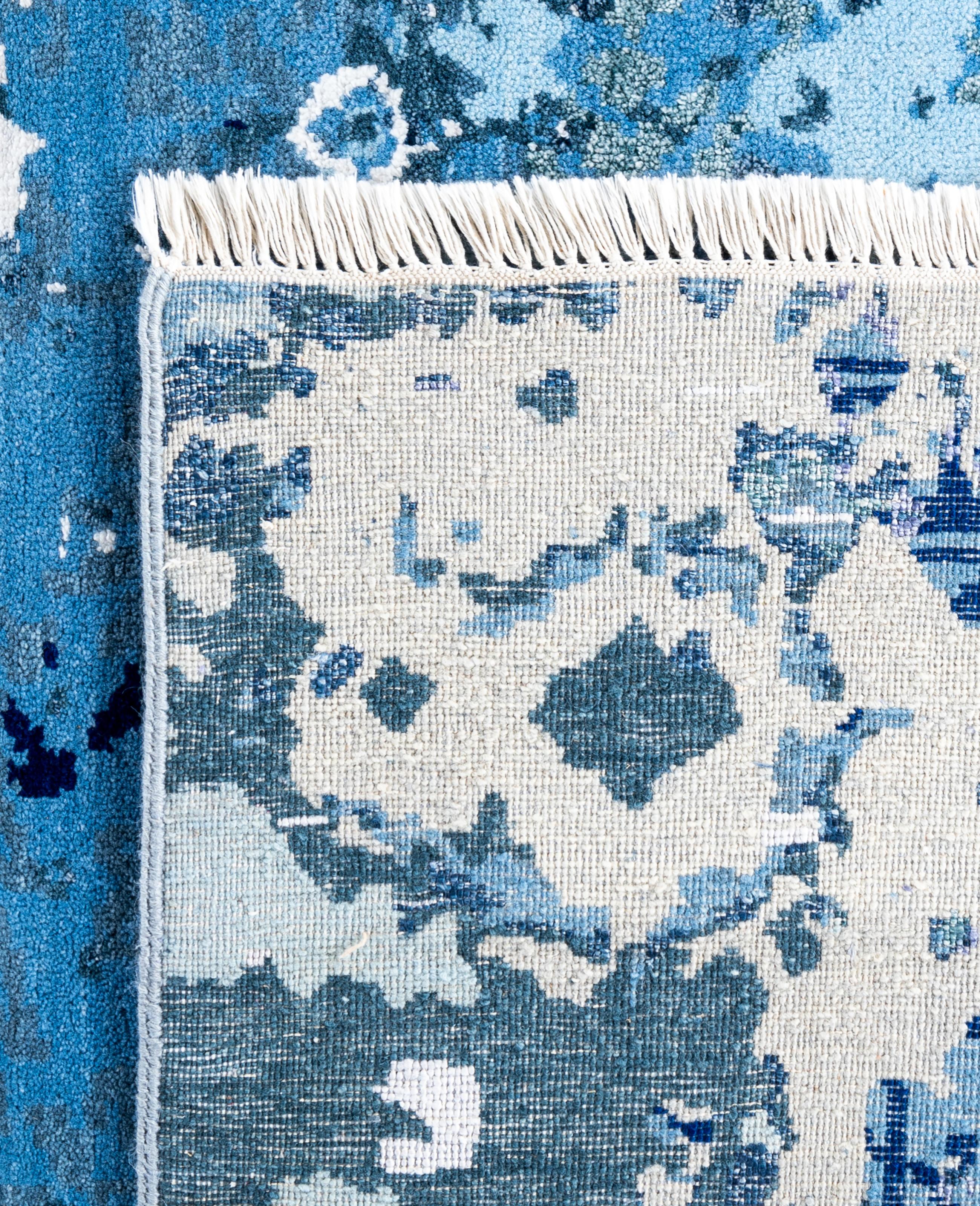 Traditional Abstract Wool, Silk Hand Knotted Gray Area Rugs 8' 1