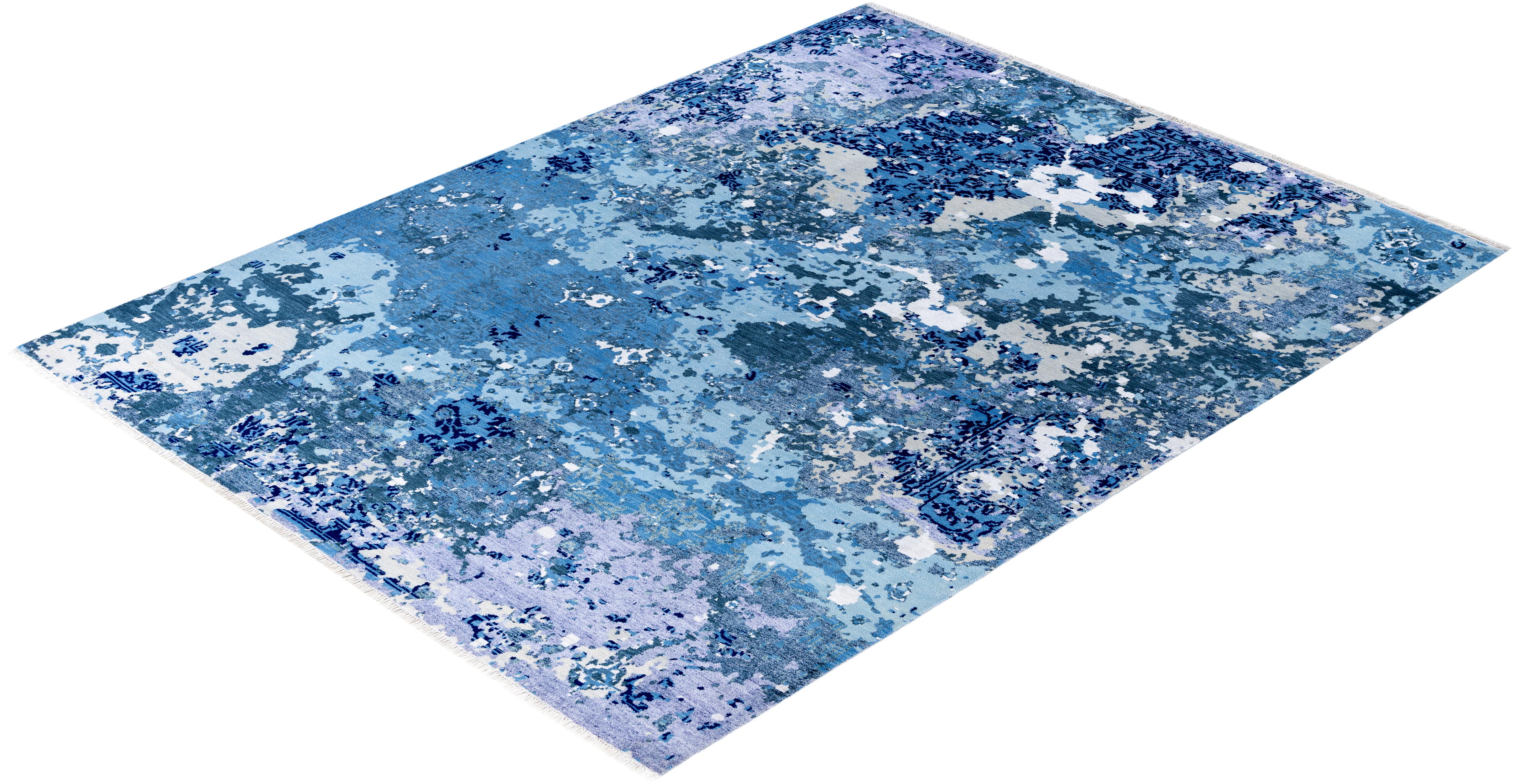 Traditional Abstract Wool, Silk Hand Knotted Gray Area Rugs 8' 1