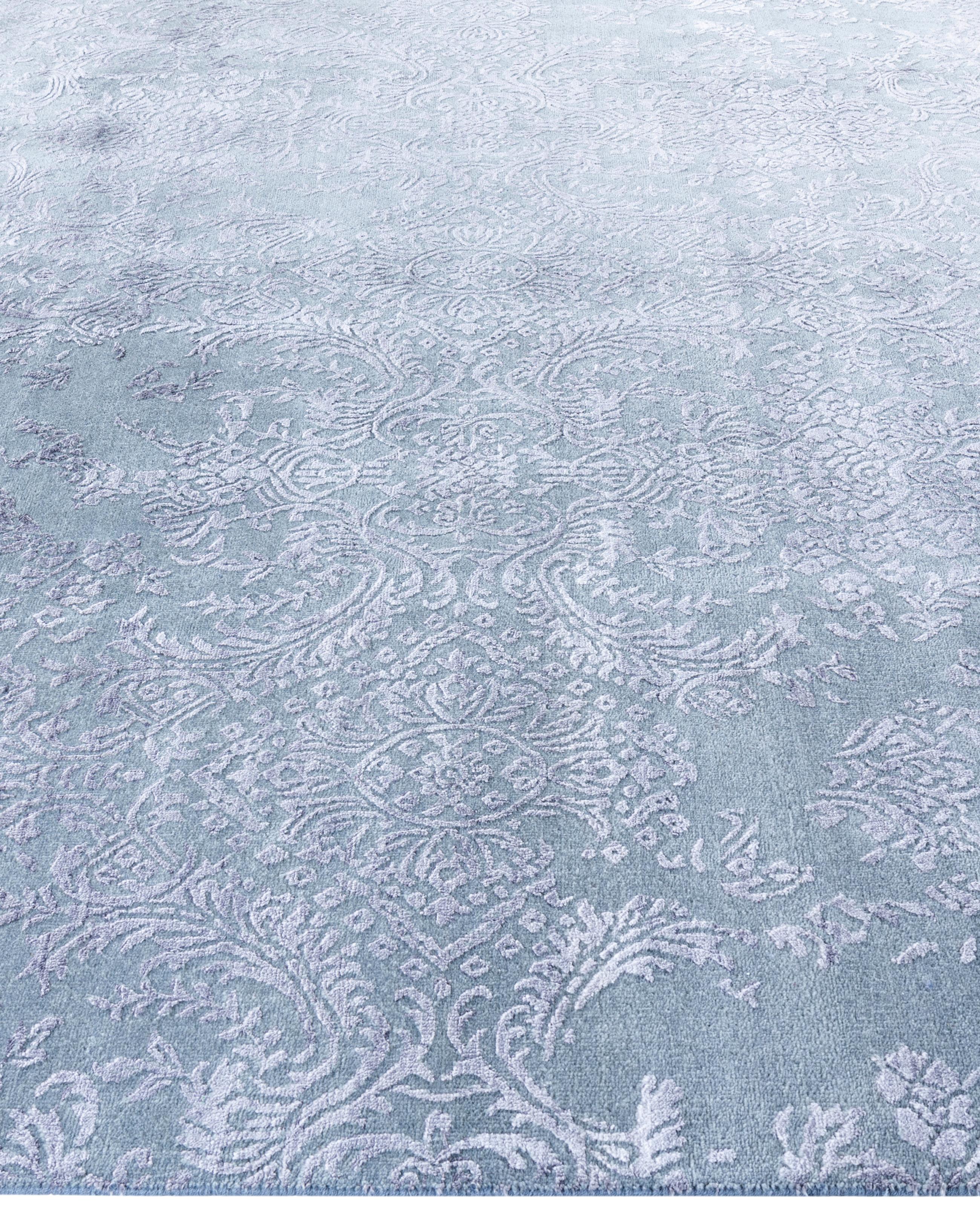 Annodato a mano Traditional Abstract Wool, Silk Hand Knotted Gray Area Rugs 8' 1
