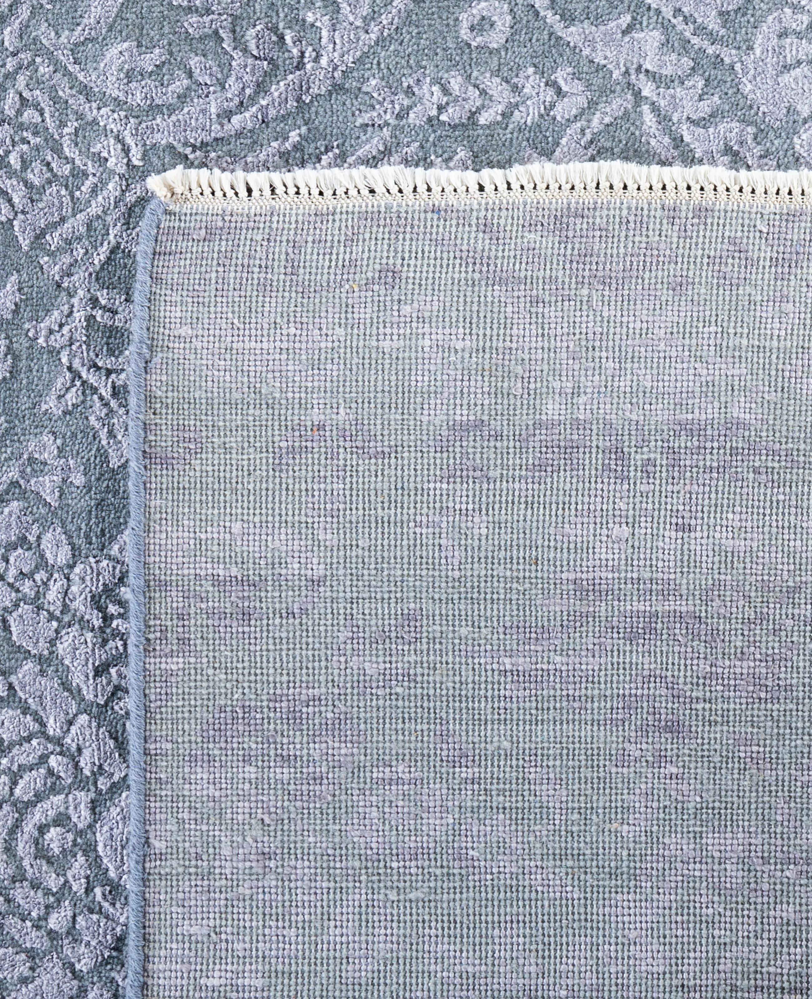 Traditional Abstract Wool, Silk Hand Knotted Gray Area Rugs 8' 1