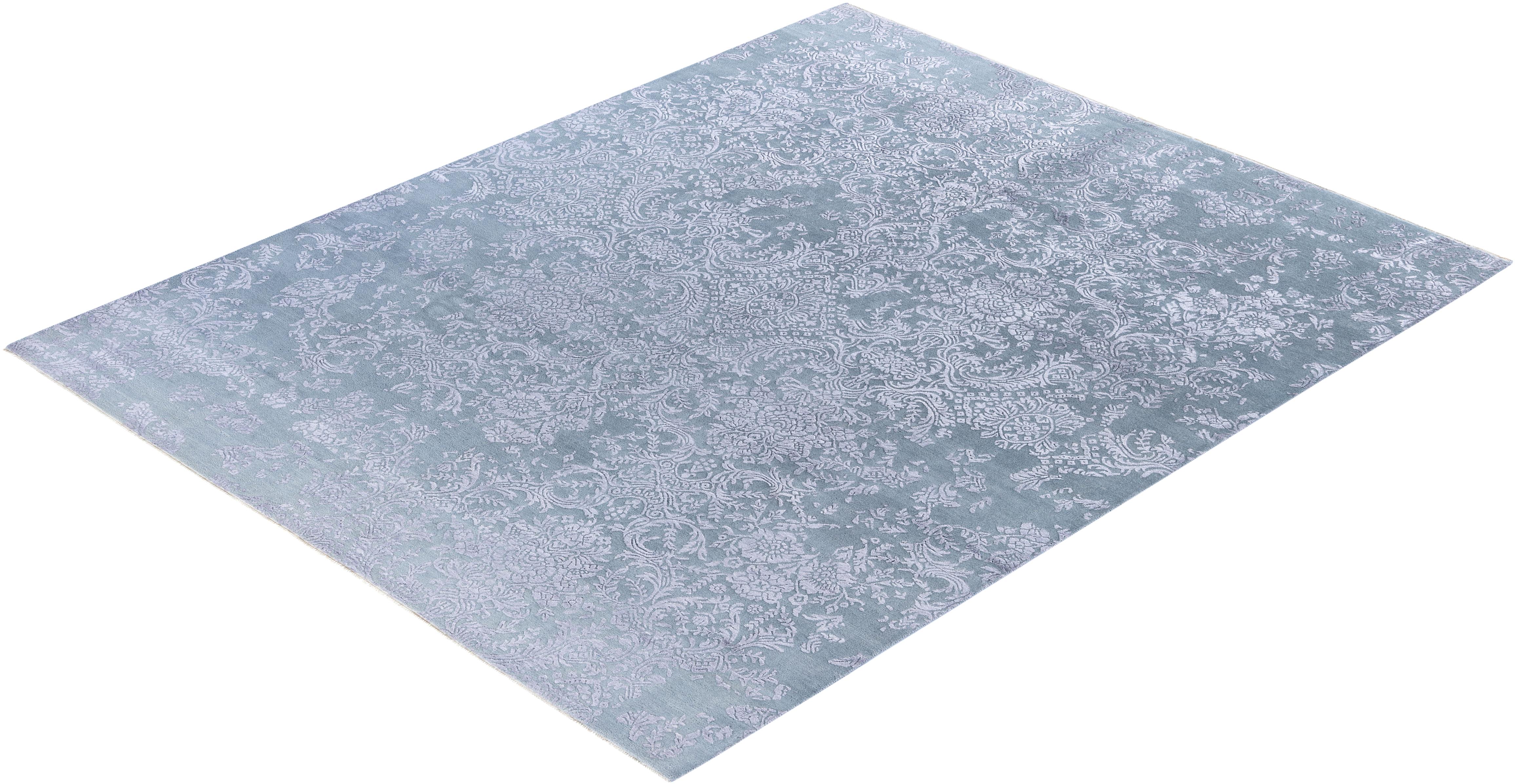 Traditional Abstract Wool, Silk Hand Knotted Gray Area Rugs 8' 1
