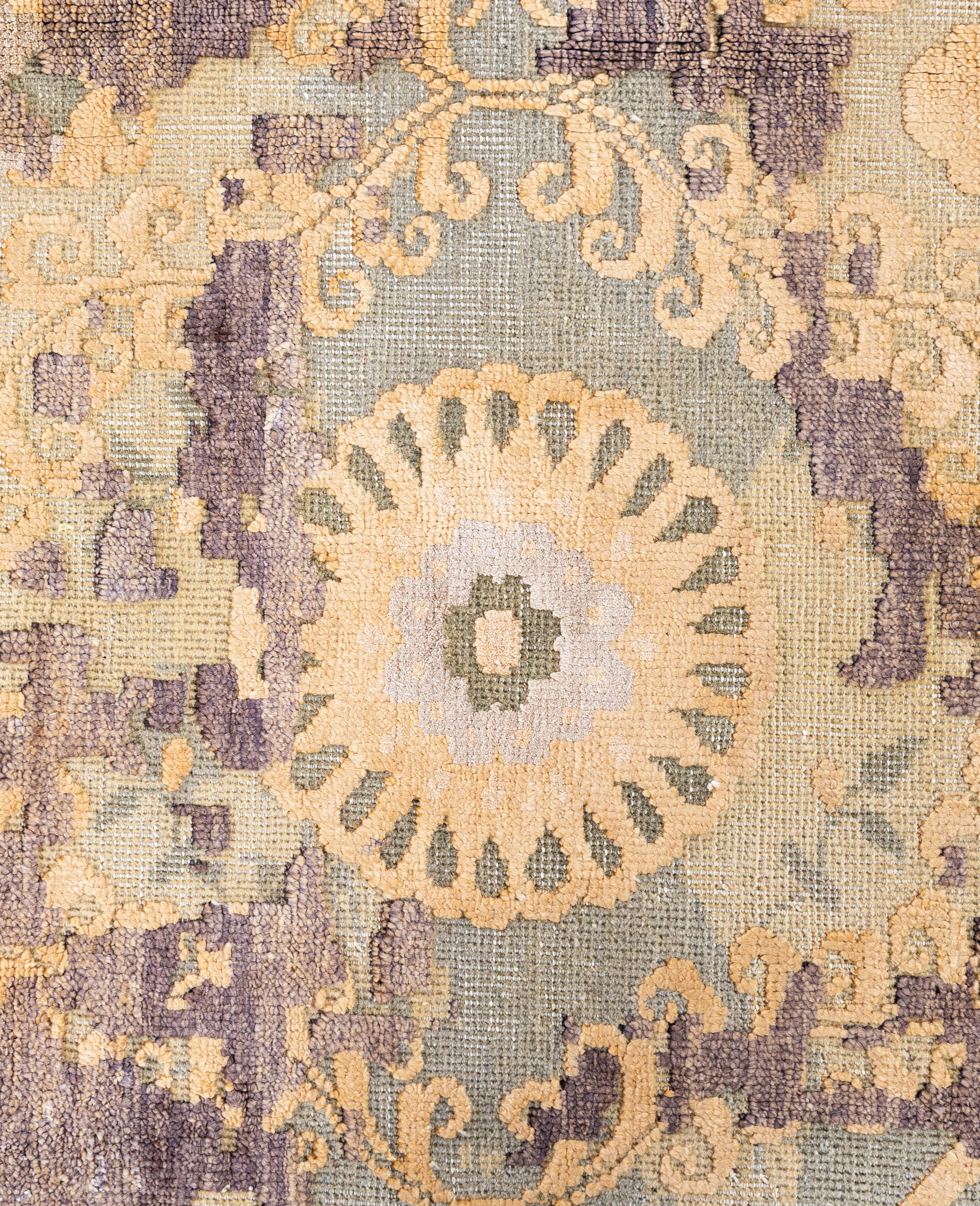 Indiano Traditional Abstract Wool, Silk Hand Knotted Gray Area Rugs 8' 10