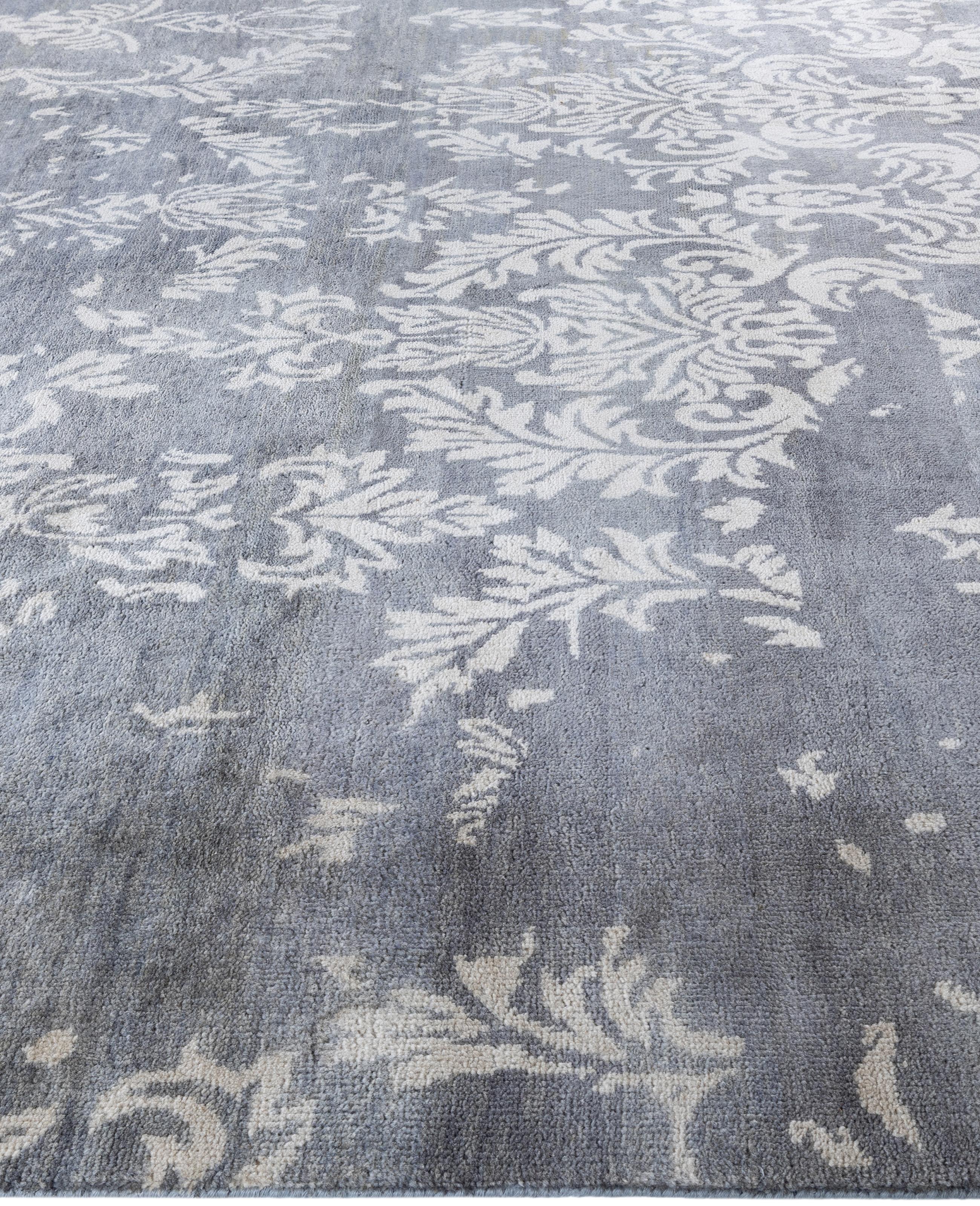 Annodato a mano Traditional Abstract Wool, Silk Hand Knotted Gray Area Rugs 8' 10