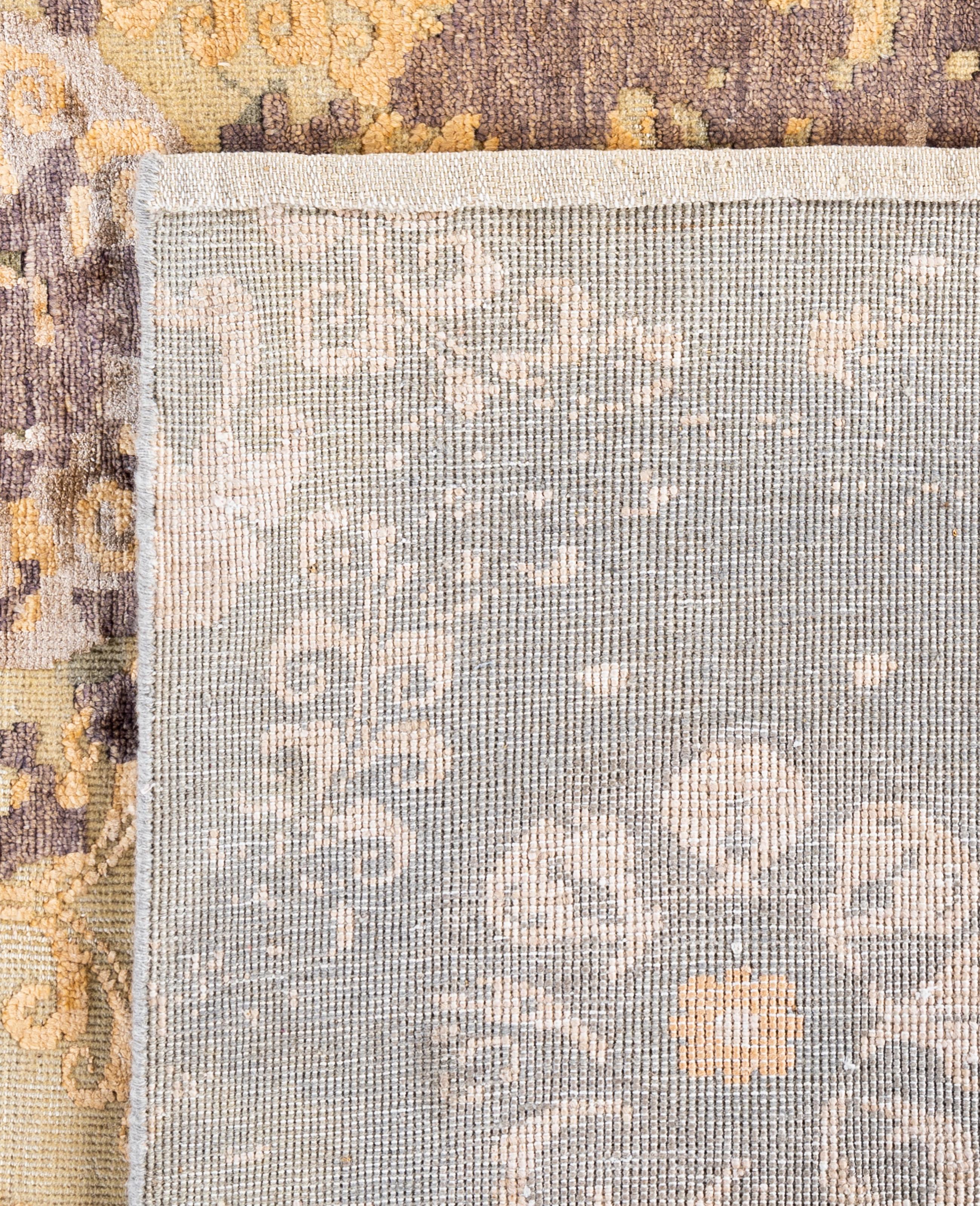 Traditional Abstract Wool, Silk Hand Knotted Gray Area Rugs 8' 10