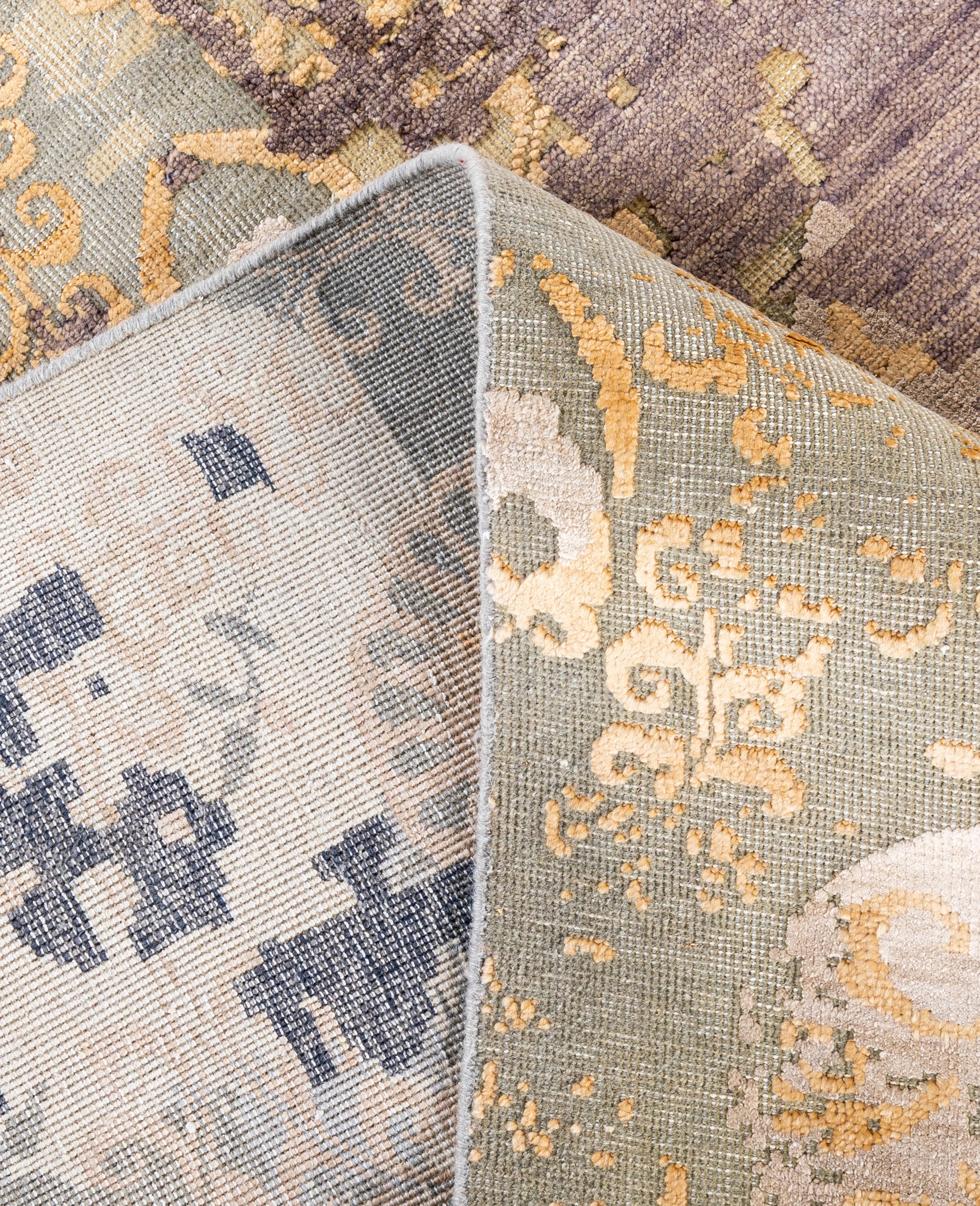 XXI secolo e contemporaneo Traditional Abstract Wool, Silk Hand Knotted Gray Area Rugs 8' 10