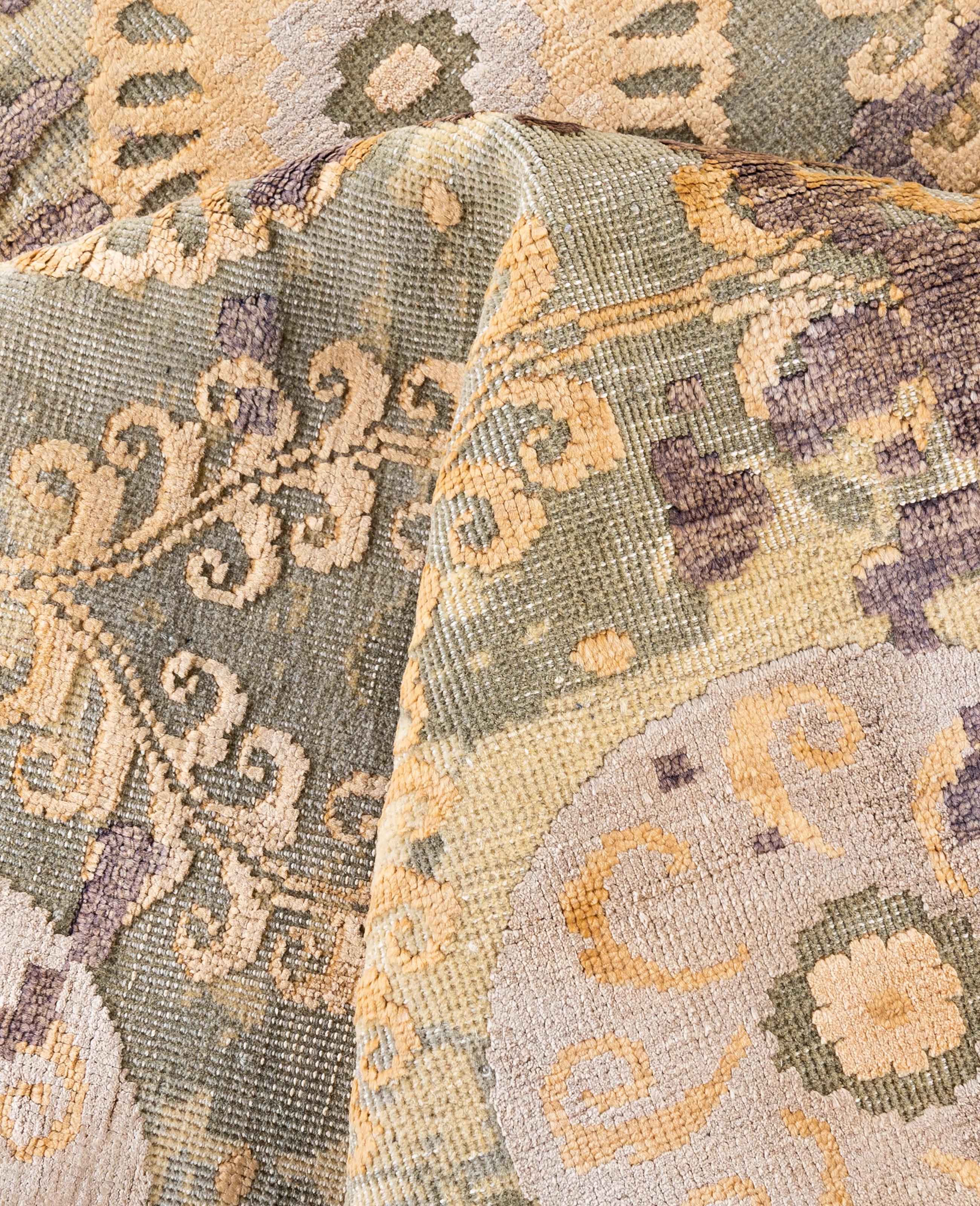 Lana Traditional Abstract Wool, Silk Hand Knotted Gray Area Rugs 8' 10
