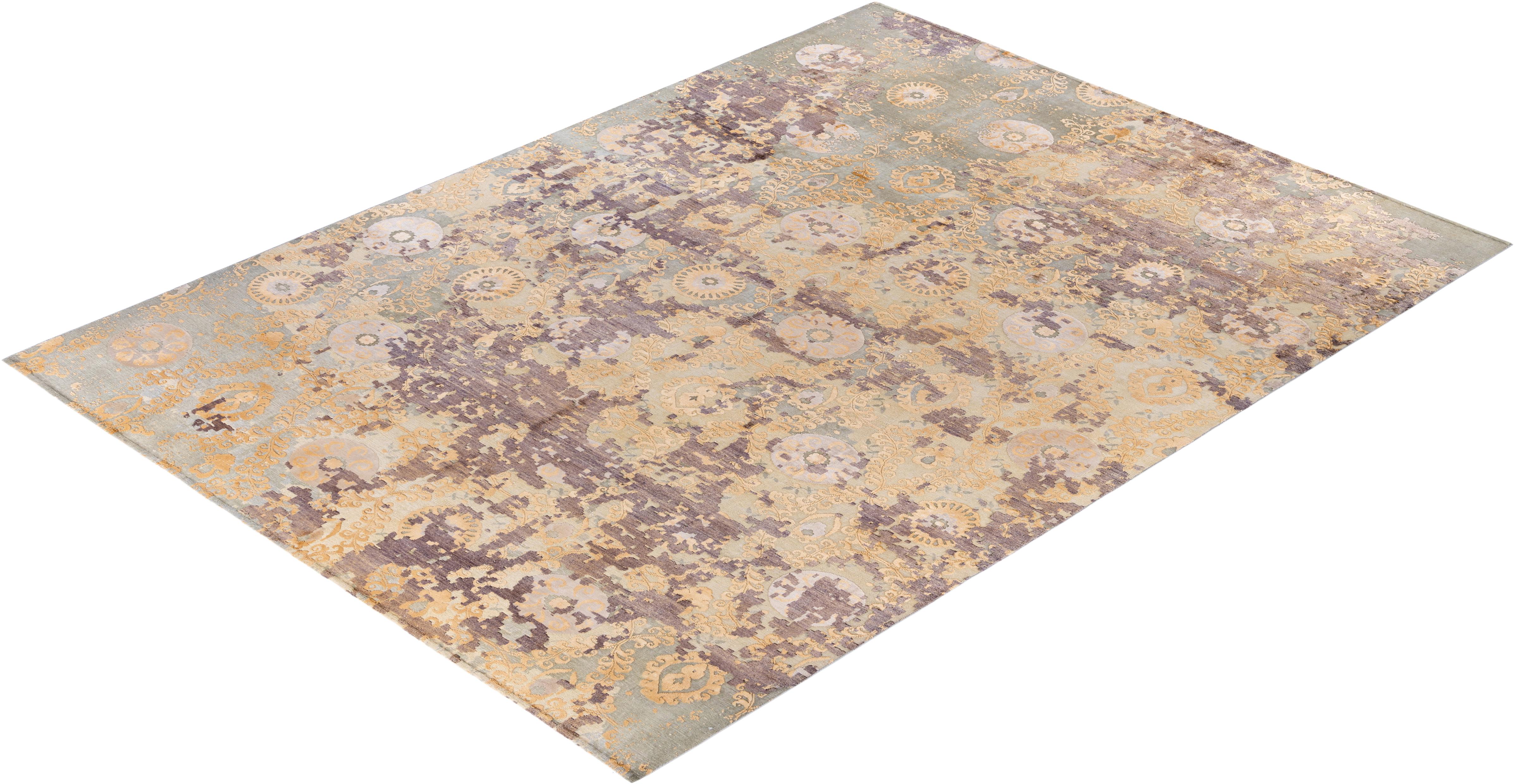 Traditional Abstract Wool, Silk Hand Knotted Gray Area Rugs 8' 10
