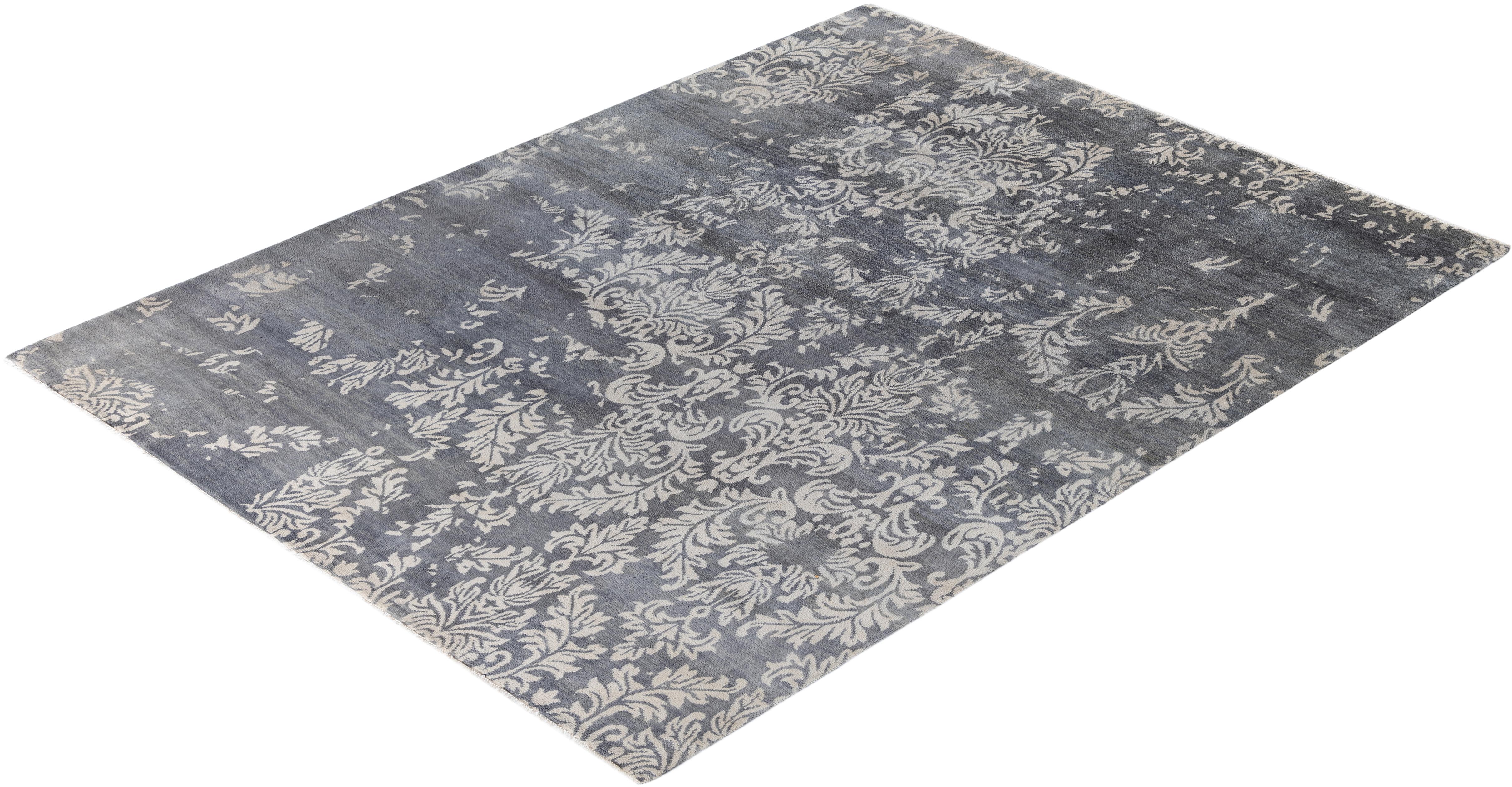 Traditional Abstract Wool, Silk Hand Knotted Gray Area Rugs 8' 10