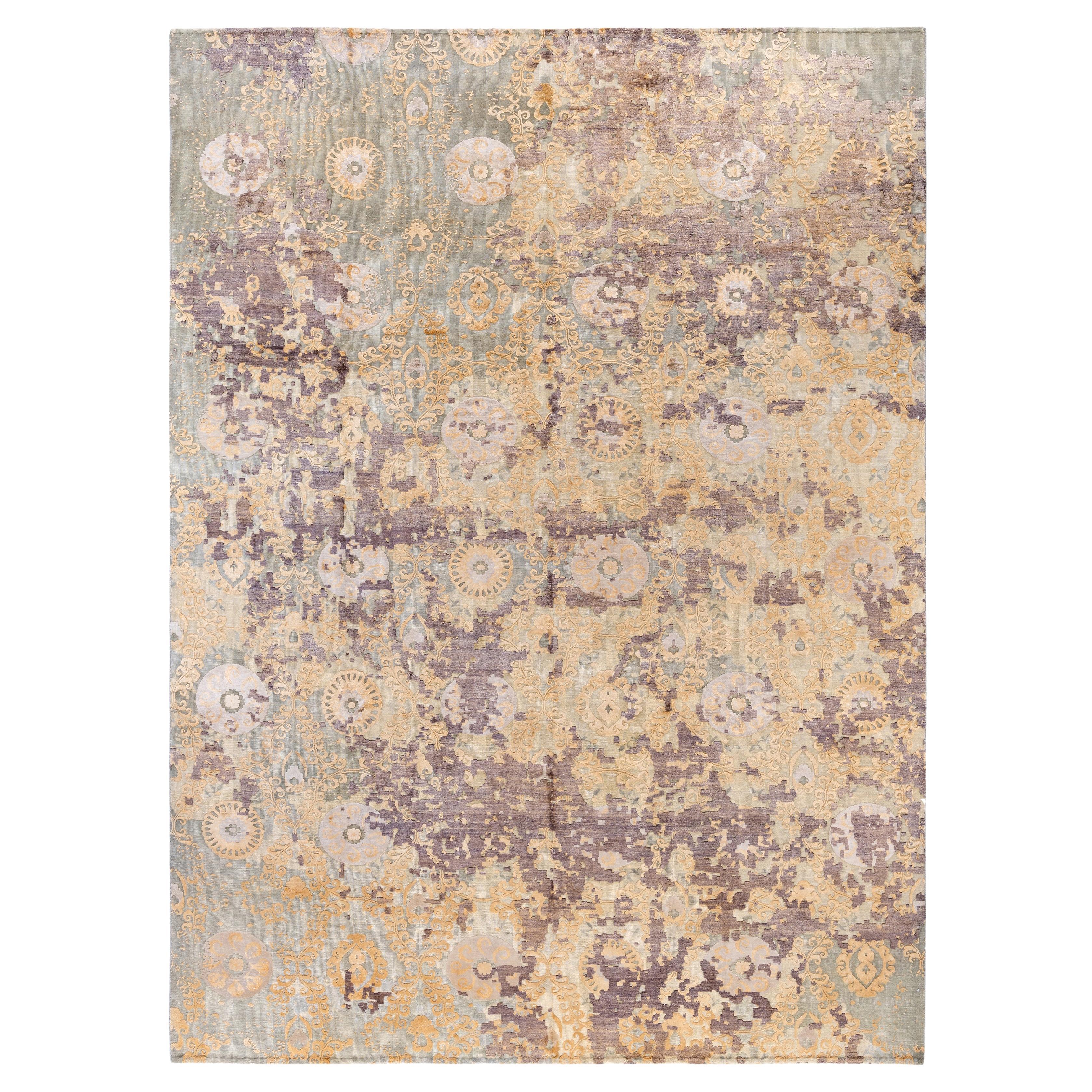 Traditional Abstract Wool, Silk Hand Knotted Gray Area Rug 8' 10" x 11' 10"
