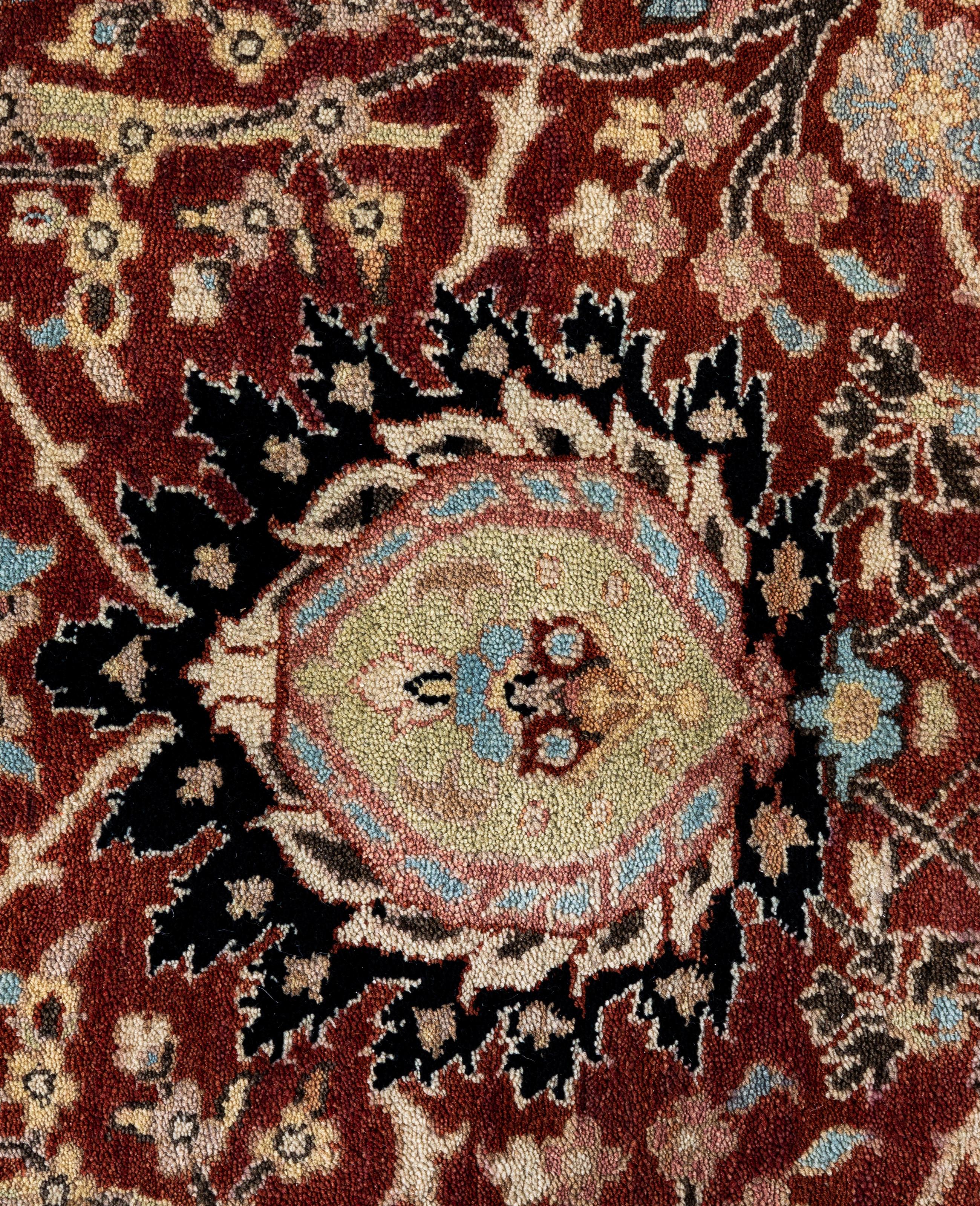 Alfombra Tradicional Abstracta de Lana y Seda Anudada a Mano, Gris 8' 10