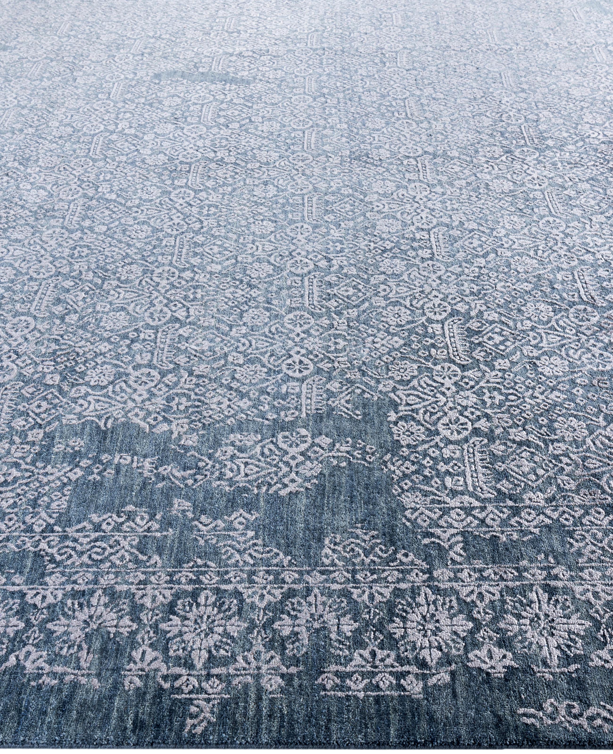 Annodato a mano Traditional Abstract Wool, Silk Hand Knotted Gray Area Rugs 8' 10