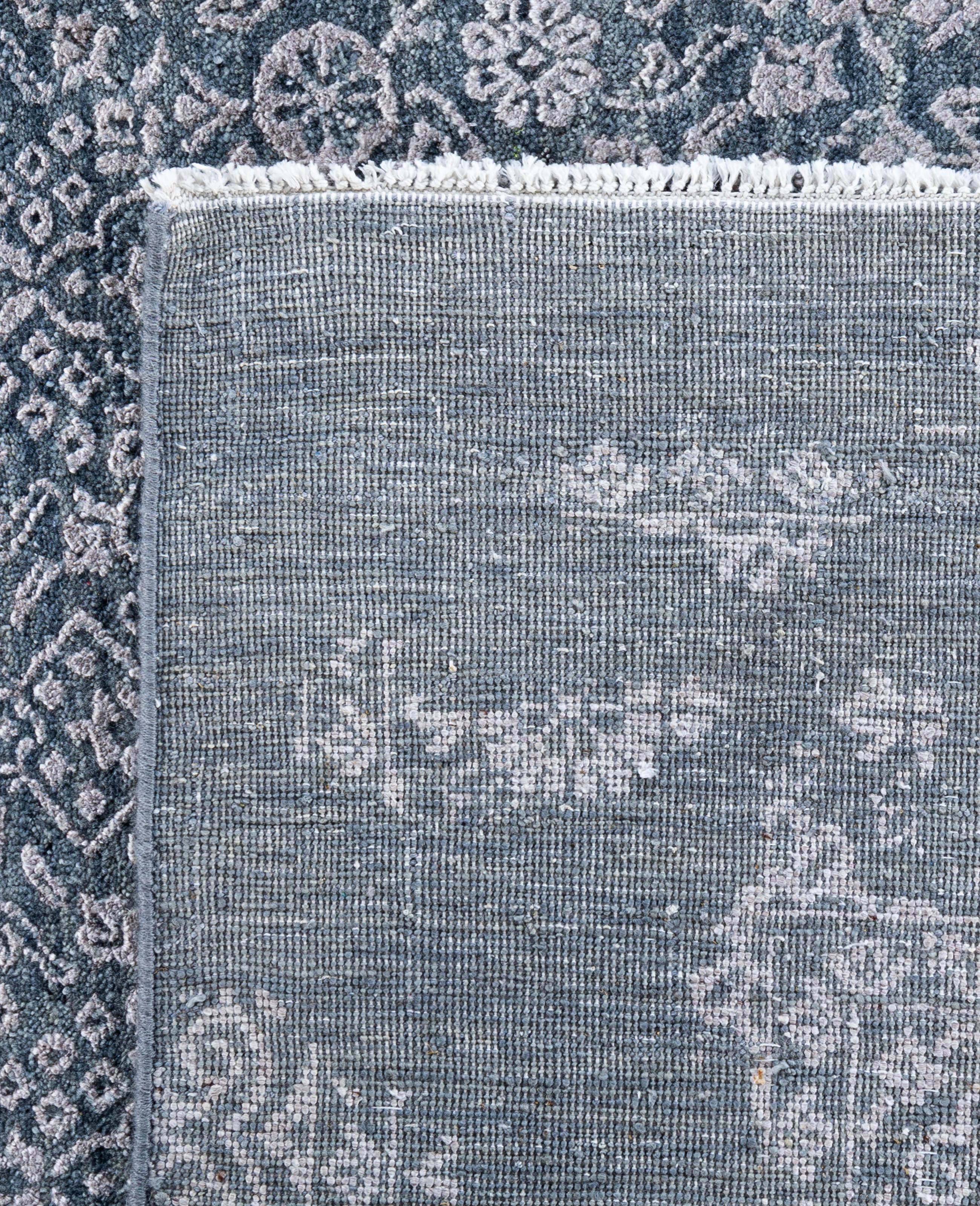 Traditional Abstract Wool, Silk Hand Knotted Gray Area Rugs 8' 10