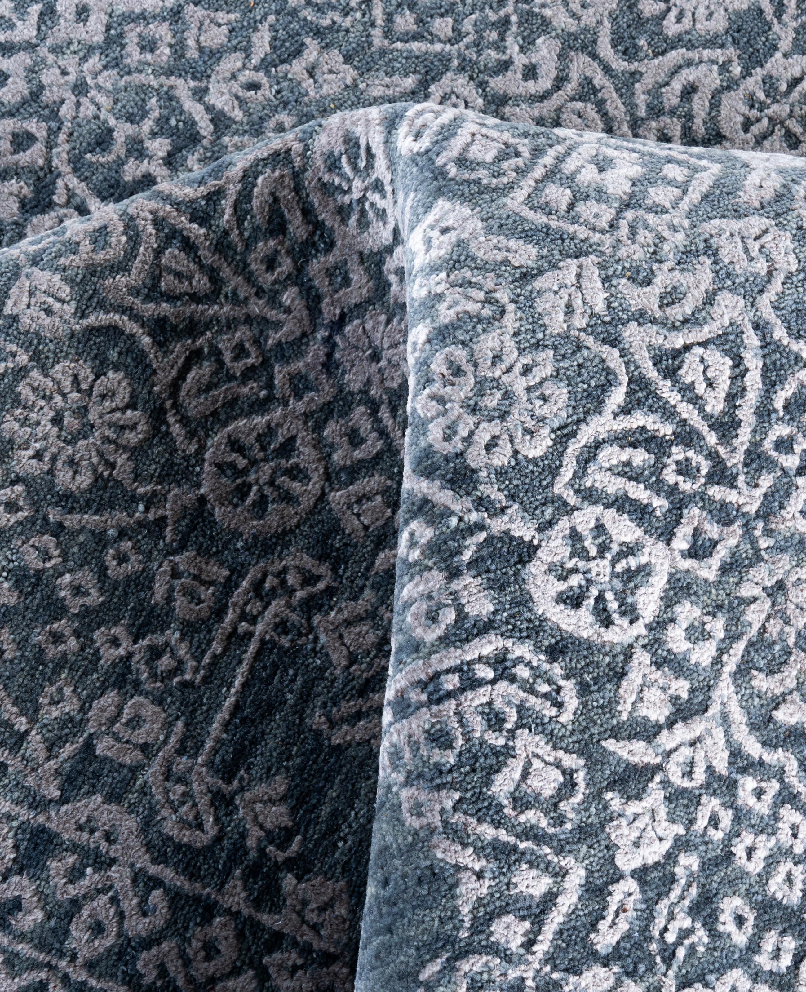 Lana Traditional Abstract Wool, Silk Hand Knotted Gray Area Rugs 8' 10