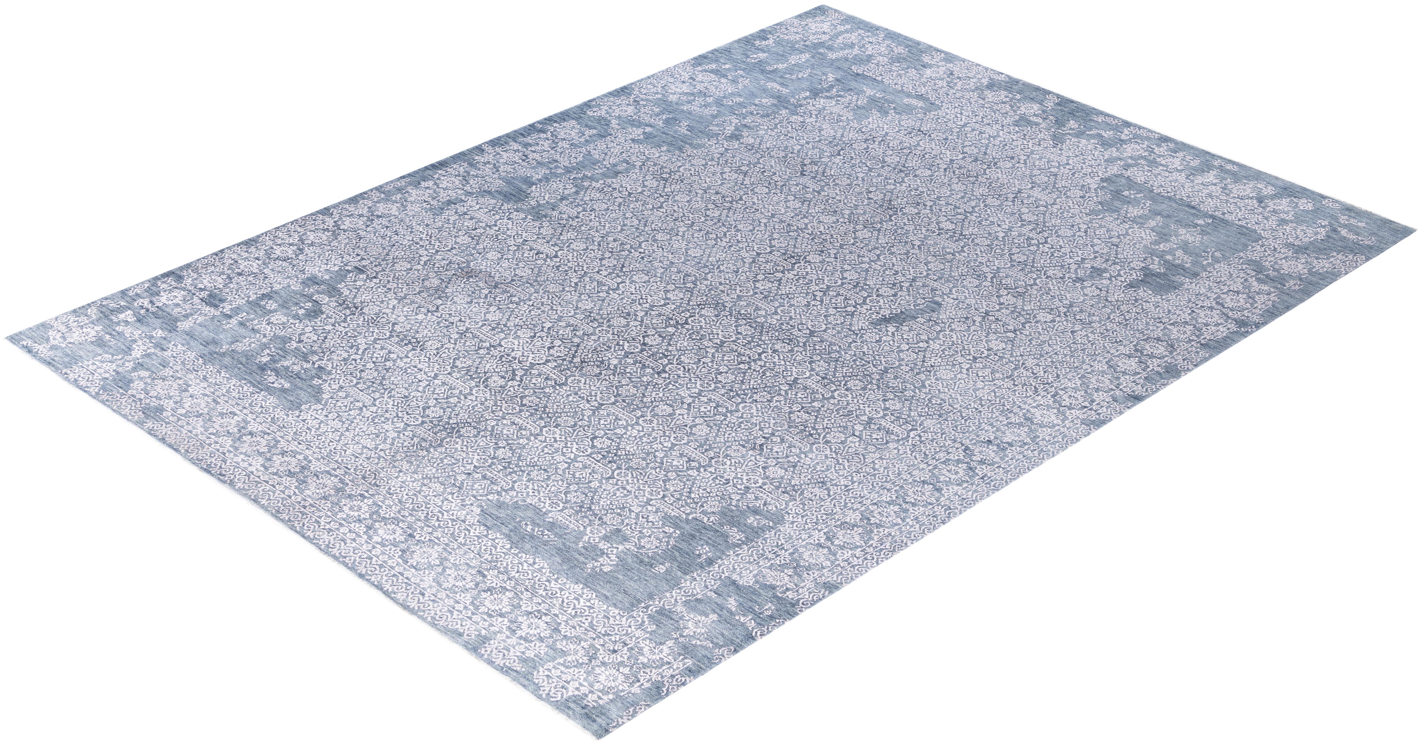 Traditional Abstract Wool, Silk Hand Knotted Gray Area Rugs 8' 10