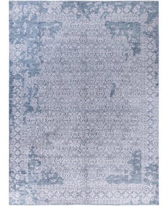 Traditioneller abstrakter handgeknüpfter grauer Teppich aus Wolle und Seide 8' 10" x 12' 0"