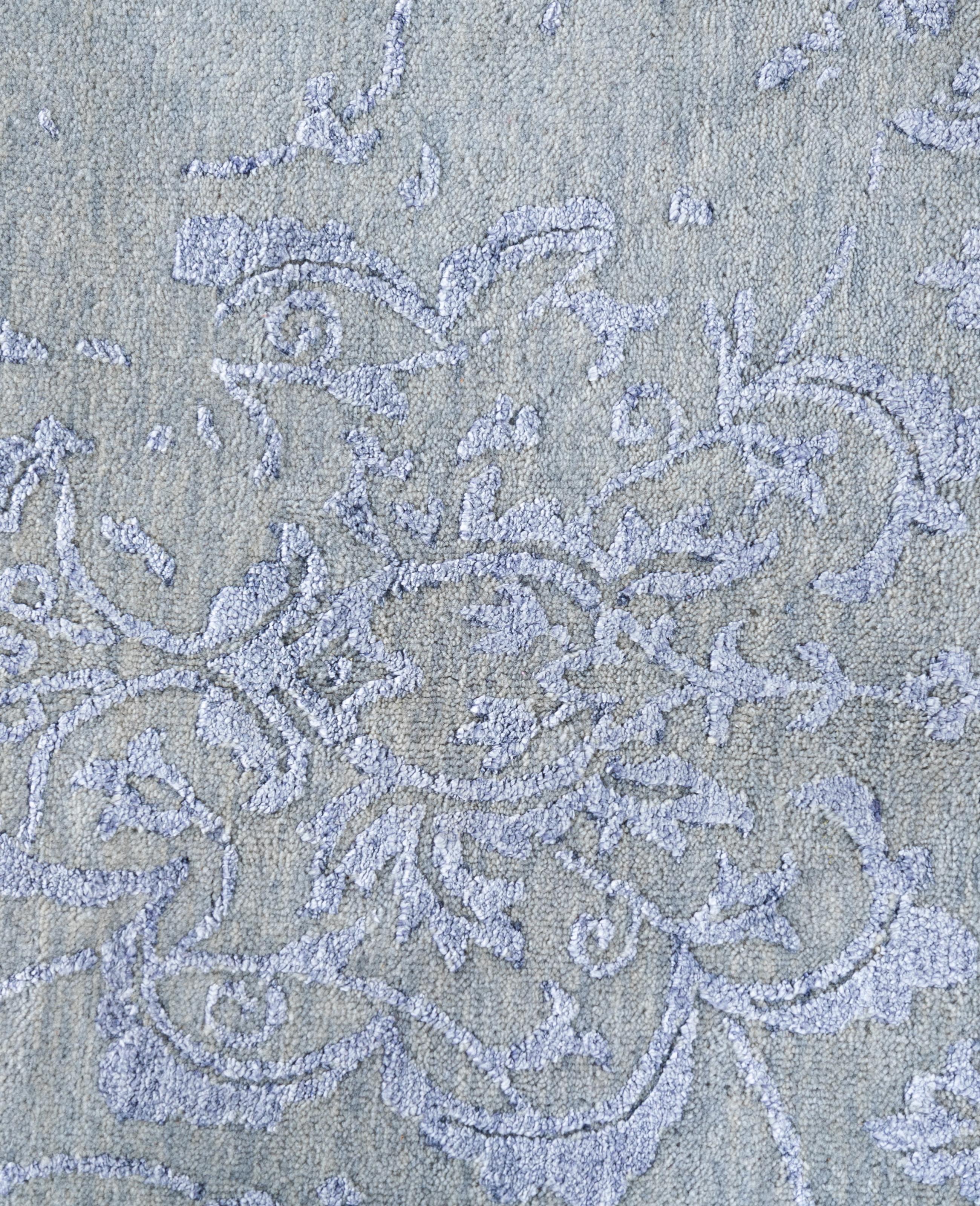 Indiano Traditional Abstract Wool, Silk Hand Knoted Gray Area Rugs 8' 10