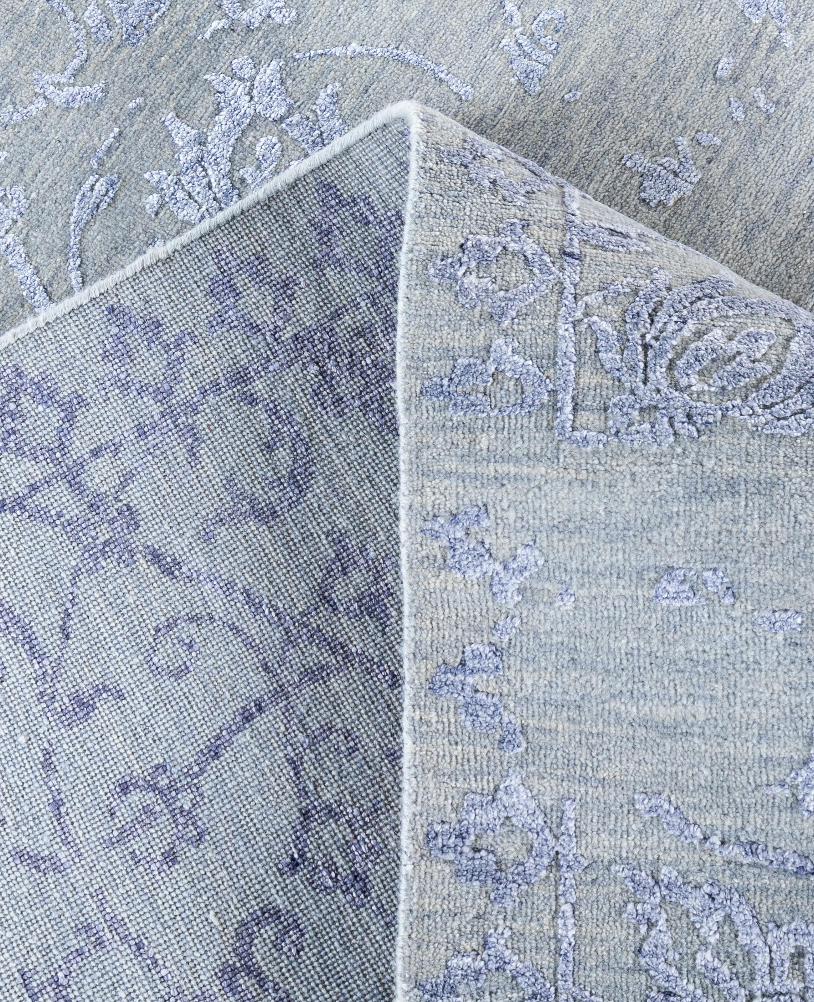 XXI secolo e contemporaneo Traditional Abstract Wool, Silk Hand Knoted Gray Area Rugs 8' 10