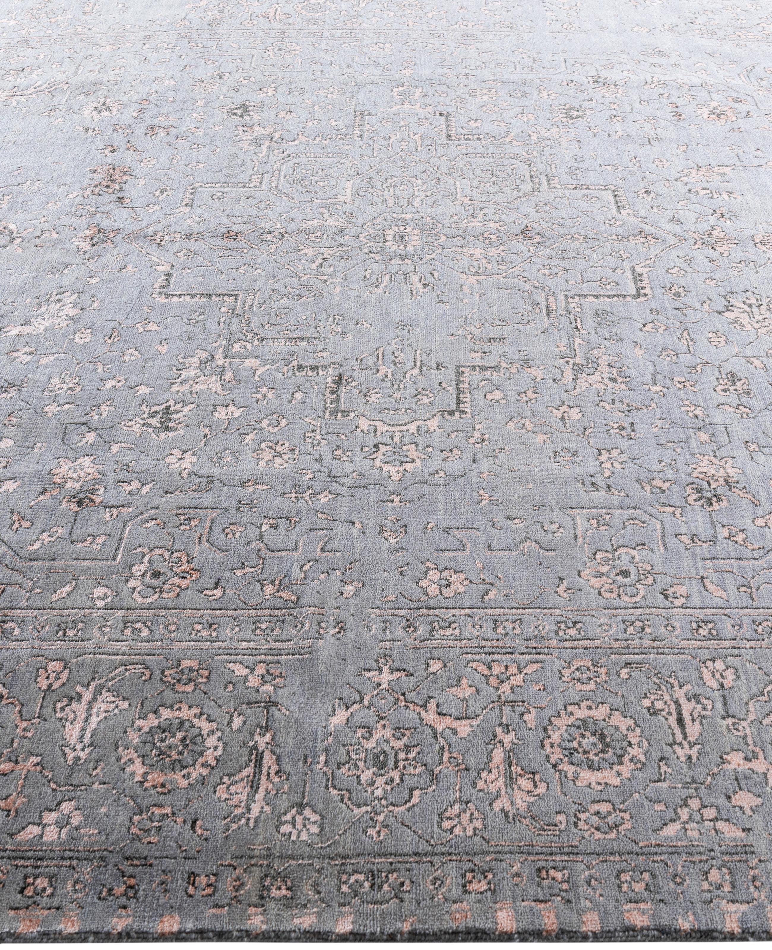 Annodato a mano Traditional Abstract Wool, Silk Hand Knotted Gray Area Rugs 8' 2