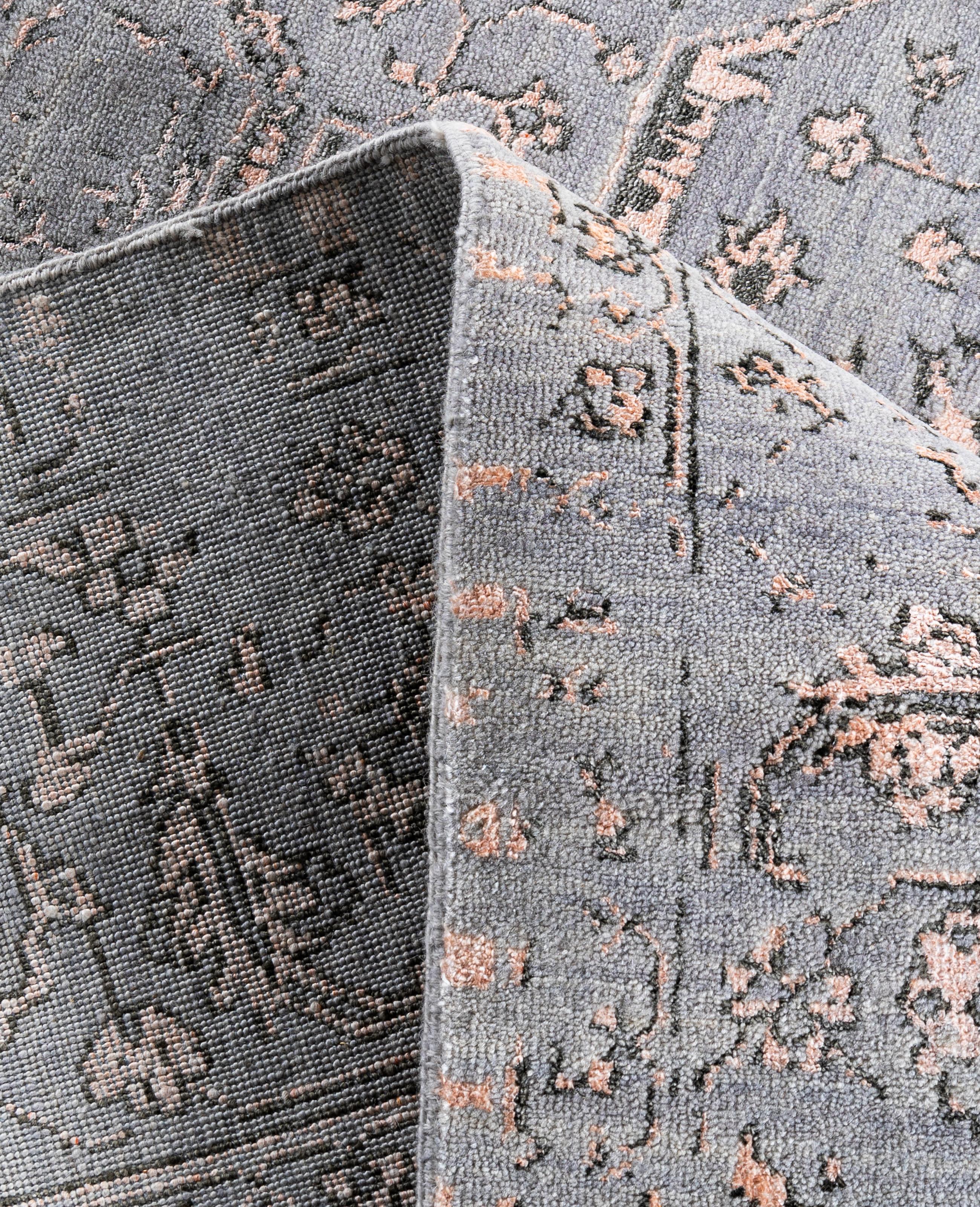 XXI secolo e contemporaneo Traditional Abstract Wool, Silk Hand Knotted Gray Area Rugs 8' 2