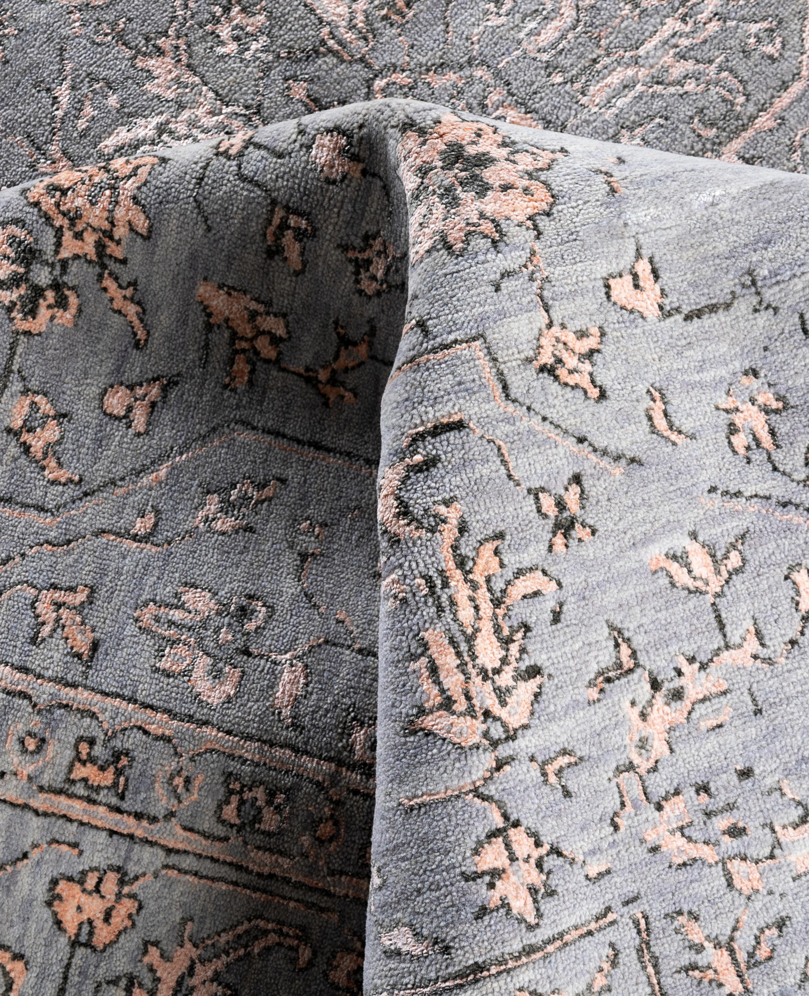 Lana Traditional Abstract Wool, Silk Hand Knotted Gray Area Rugs 8' 2