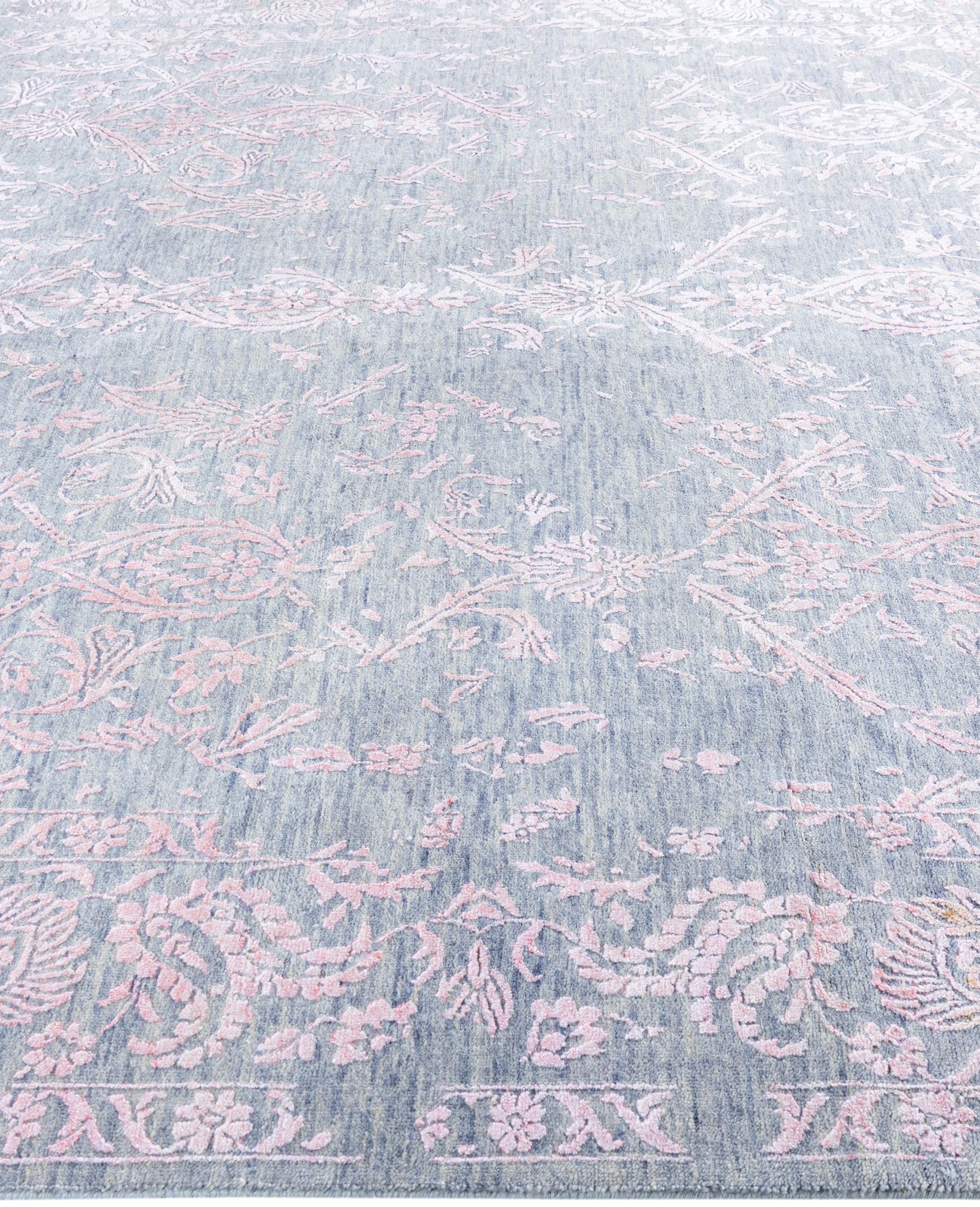 Annodato a mano Traditional Abstract Wool, Silk Hand Knotted Gray Area Rugs 8' 2