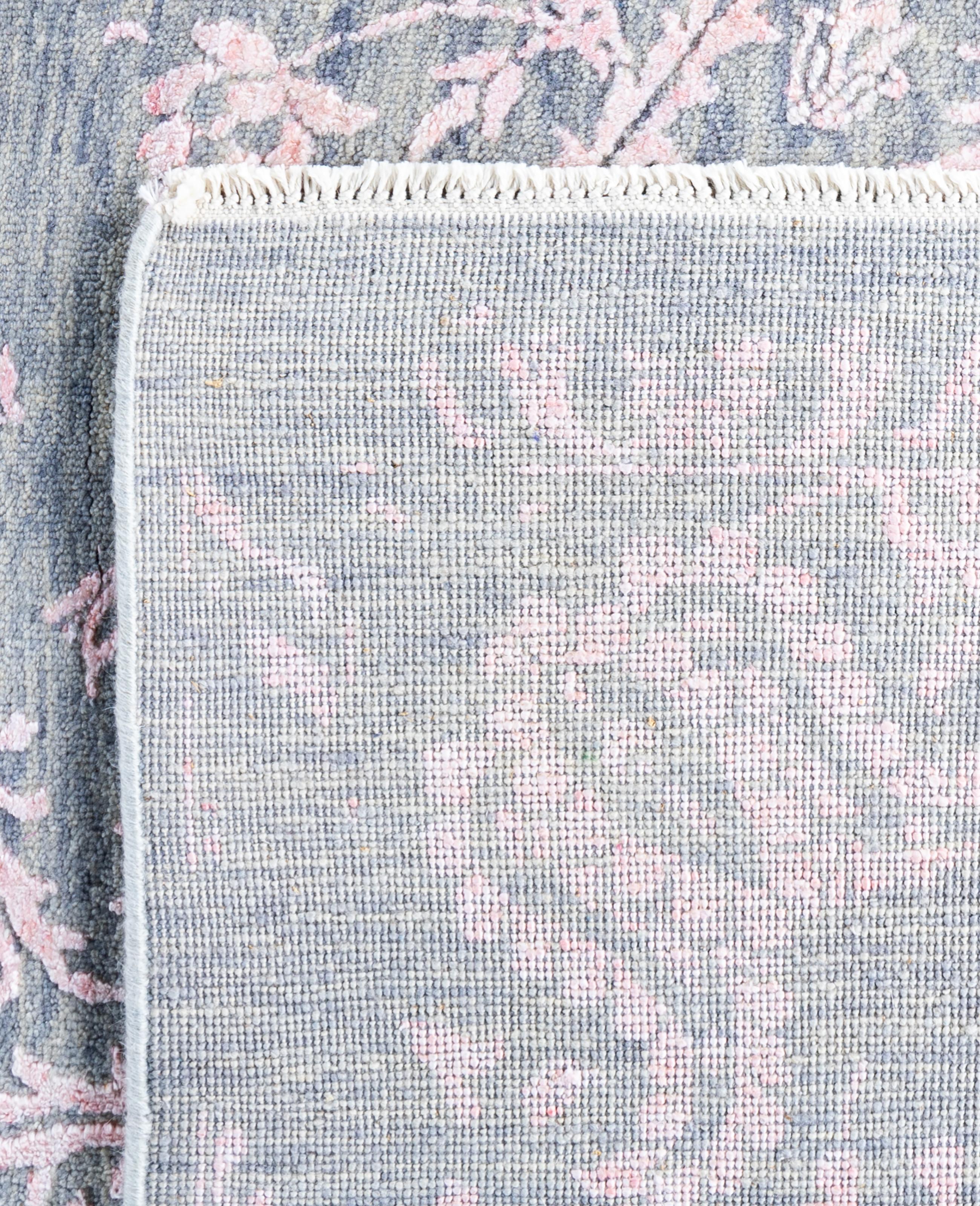 Traditional Abstract Wool, Silk Hand Knotted Gray Area Rugs 8' 2
