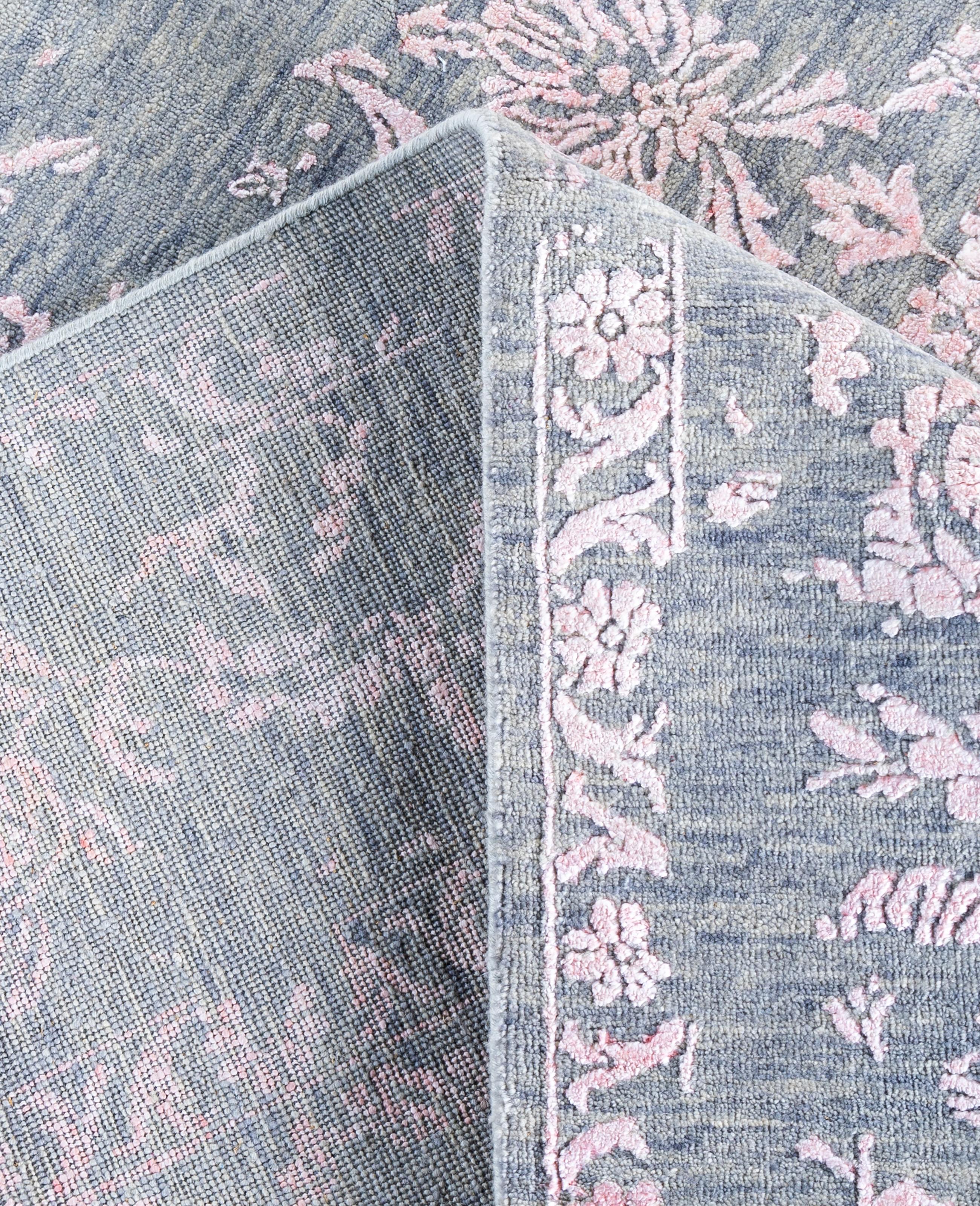 XXI secolo e contemporaneo Traditional Abstract Wool, Silk Hand Knotted Gray Area Rugs 8' 2