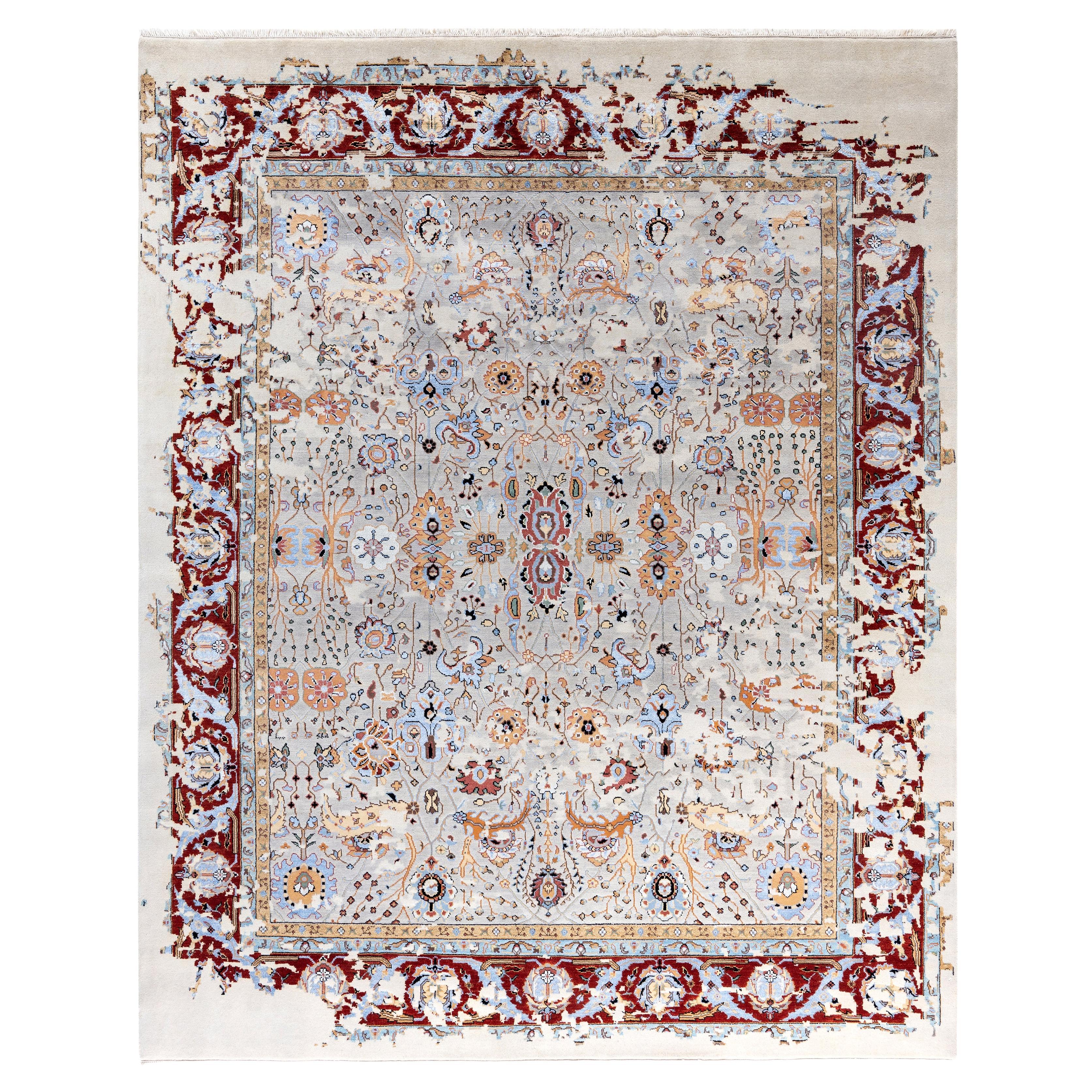 Traditional Abstract Wool, Silk Hand Knotted Gray Area Rug 8' 2" x 10' 1"