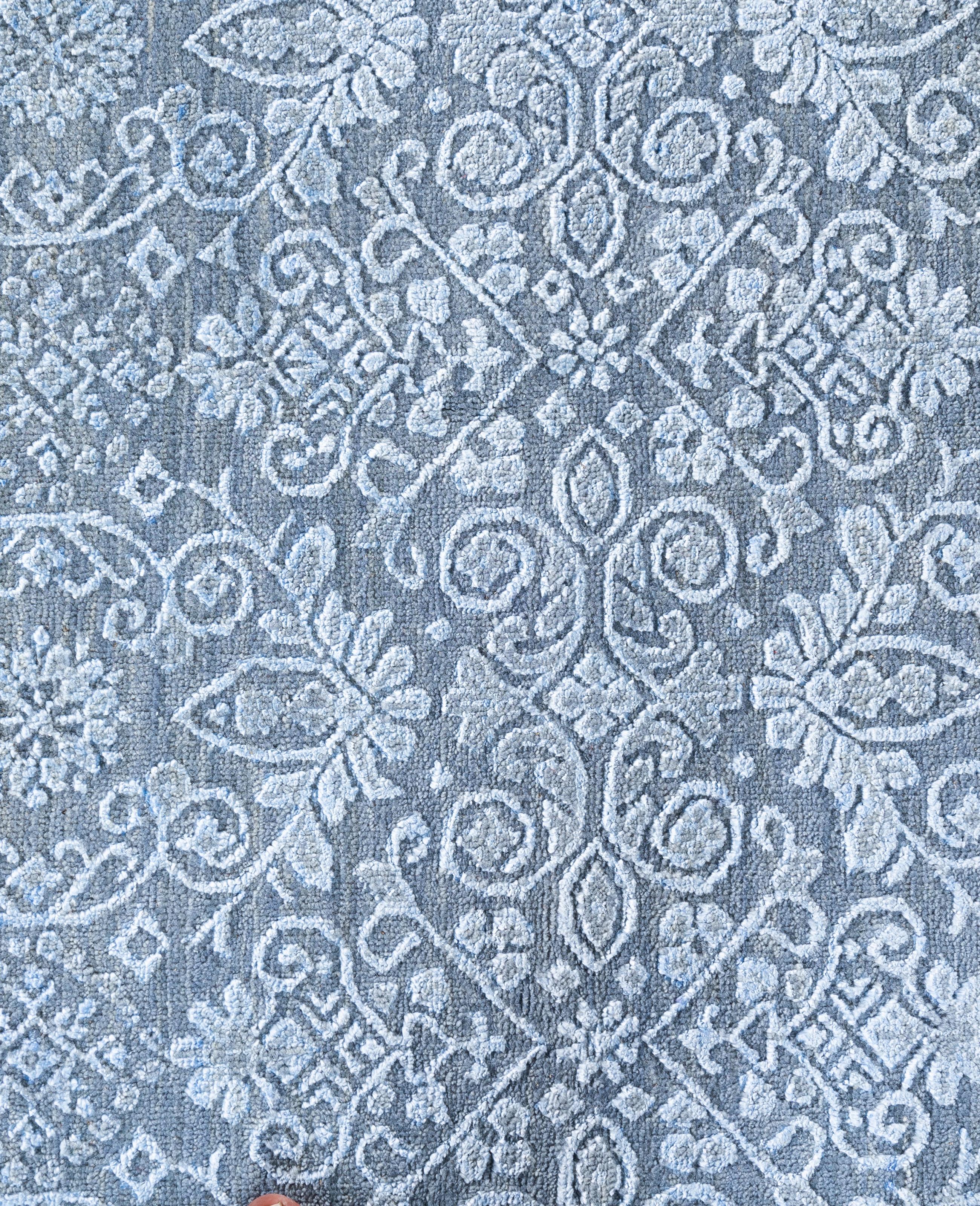 Indiano Traditional Abstract Wool, Silk Hand Knoted Gray Area Rugs 8' 2